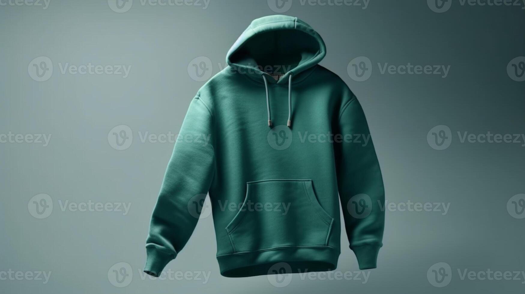 A plain 3D hoodie mockup in green color, with no design, on a white background AI Generated photo