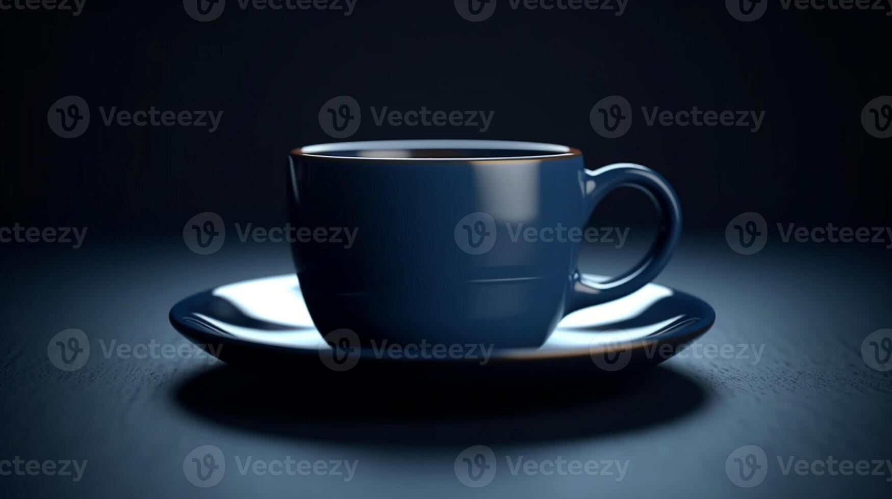 Empty mug levitating in 3D product display against dark blue background. photo