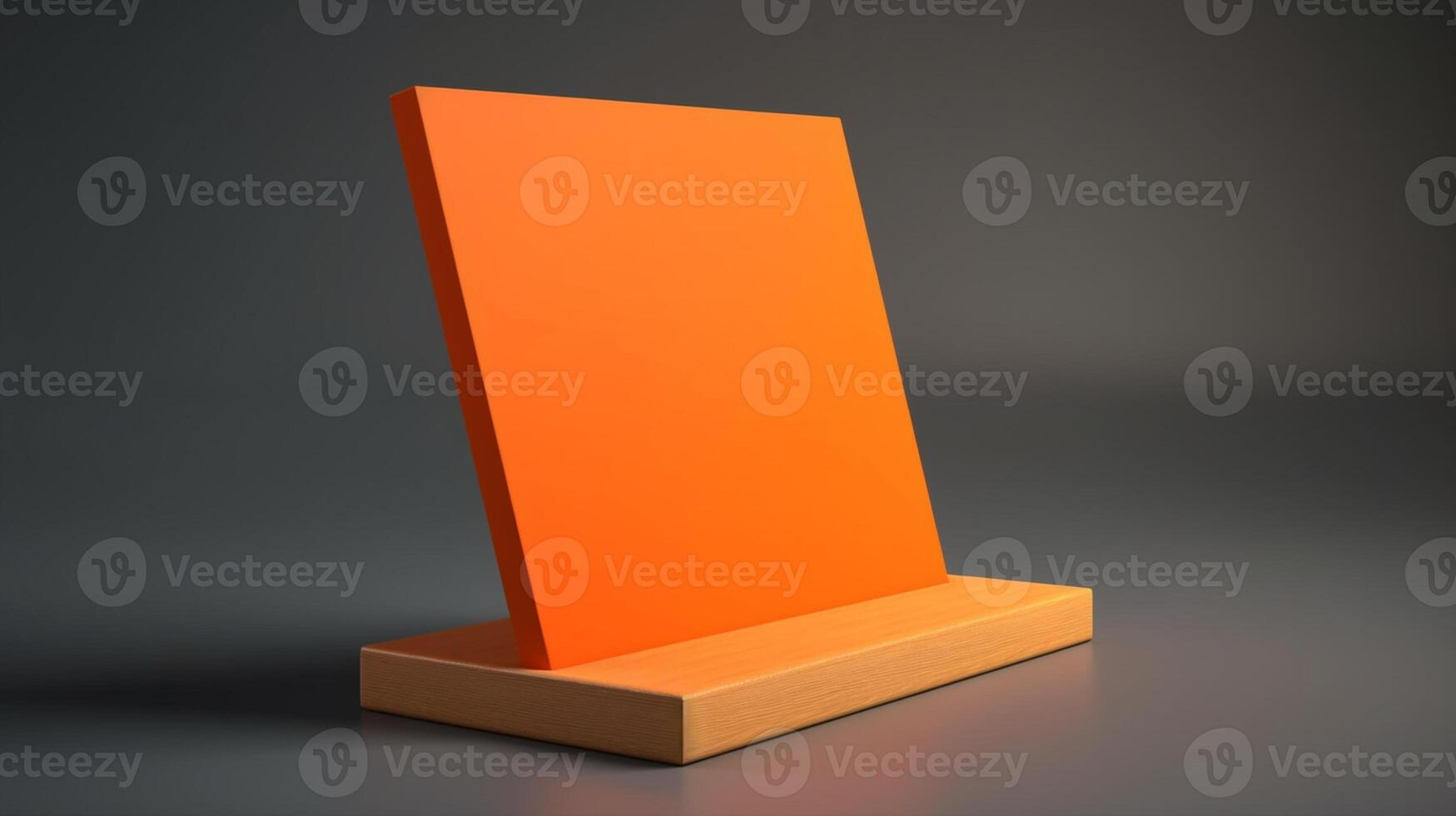 Create a fun and playful look with this blank tabletop sign holder mockup in vibrant orange AI Generated photo