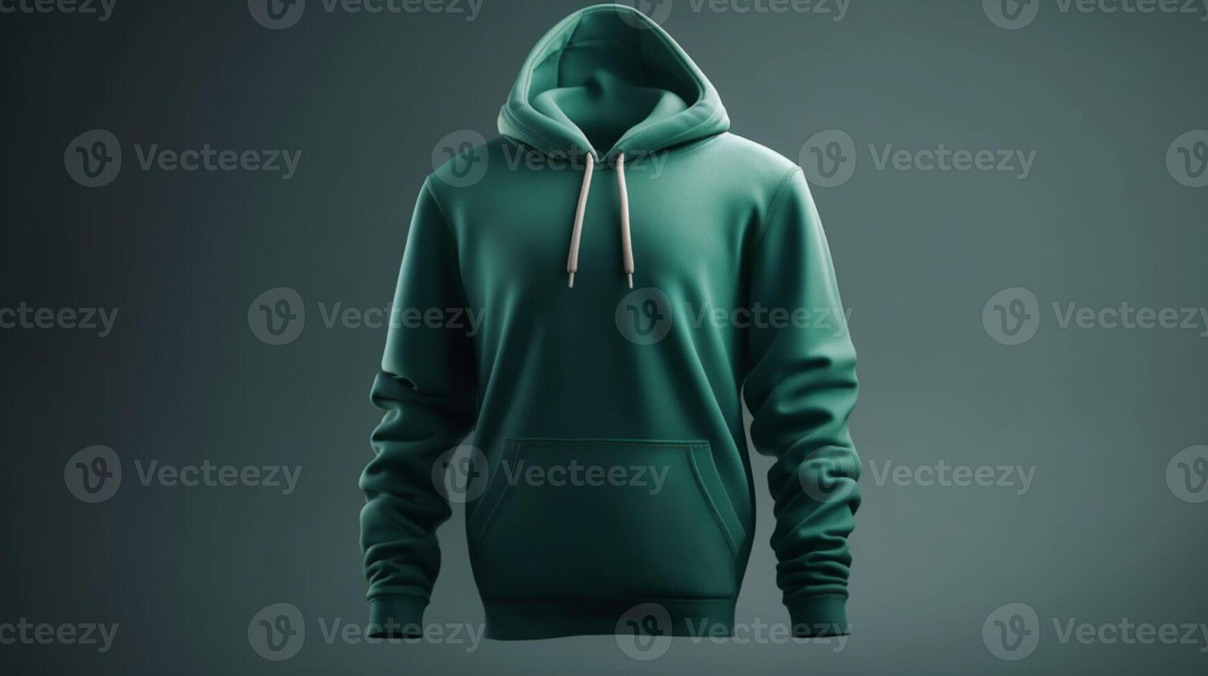 A plain 3D hoodie mockup in green color, with no design, on a white background AI Generated photo