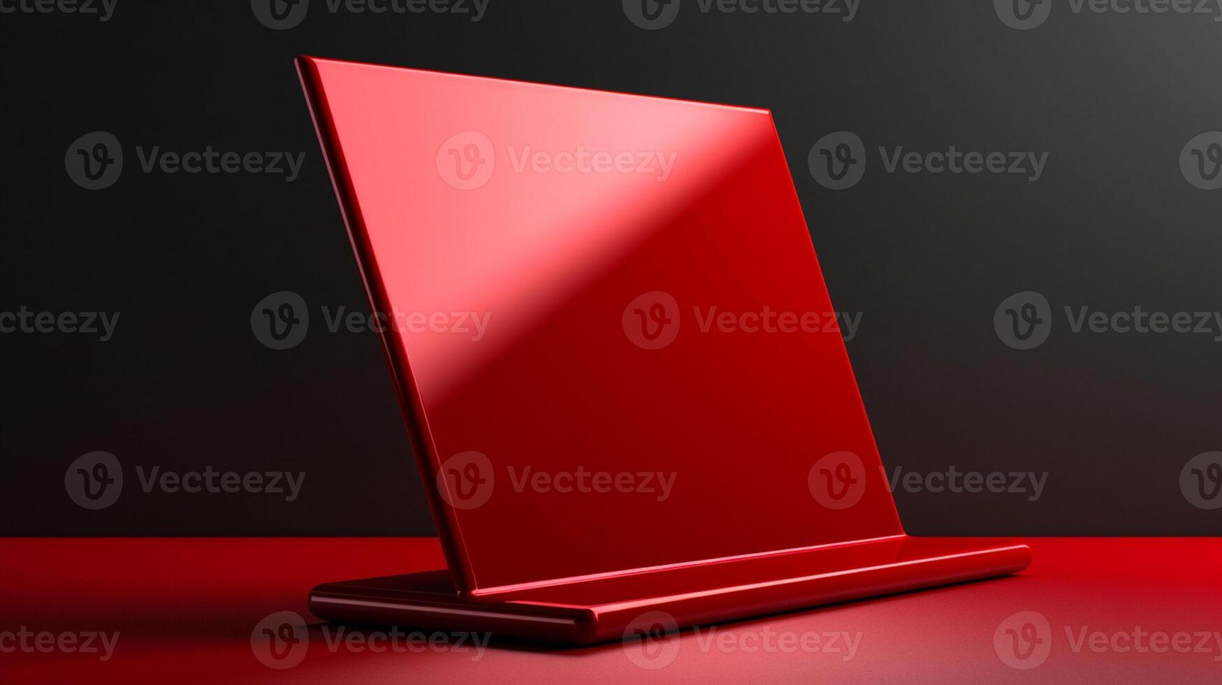 This blank tabletop sign holder mockup in bold red creates a statement for your branding needs photo