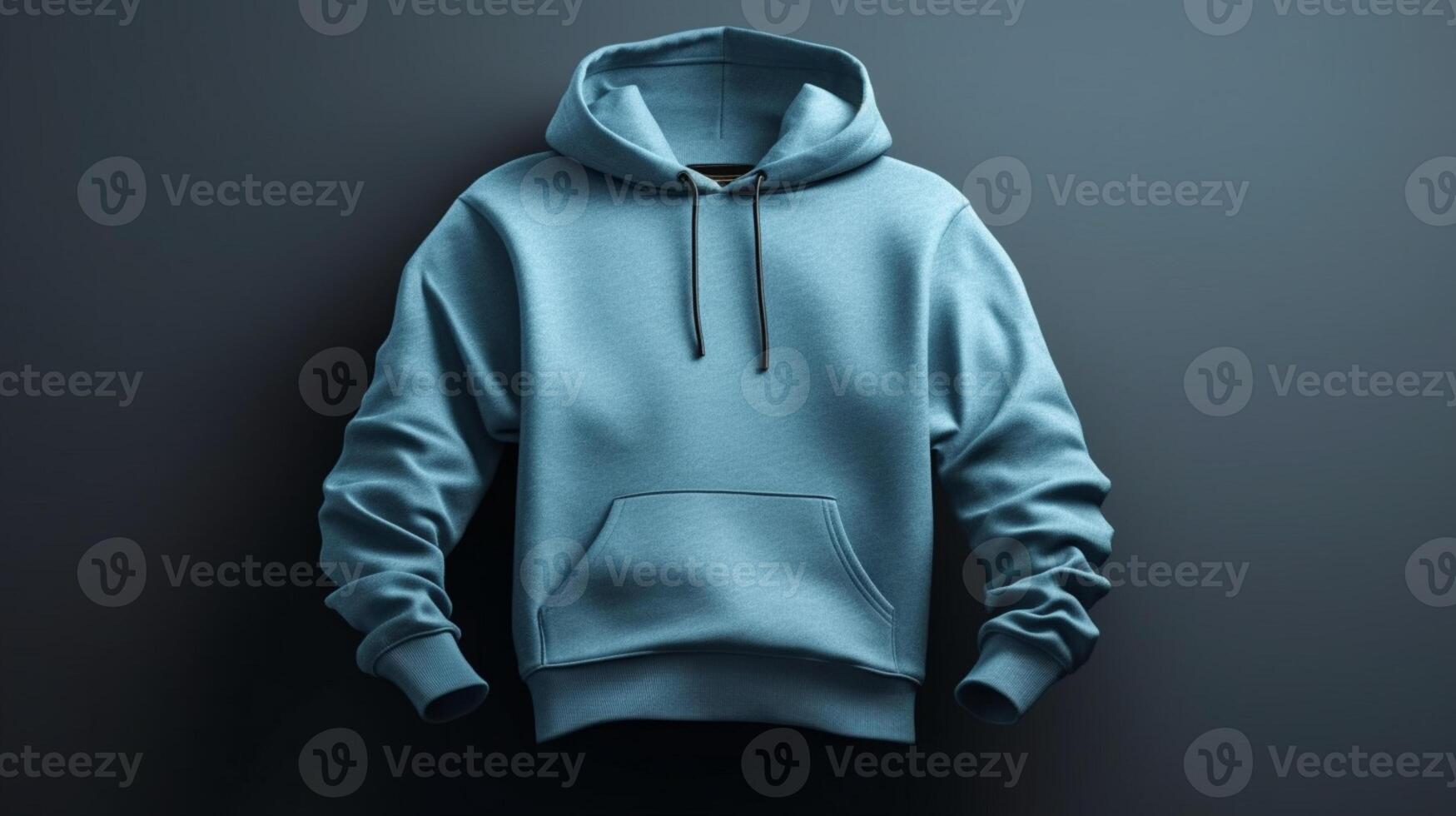 Hoodie mockup, empty, with a blue color, and 3D design, isolated on a white background photo