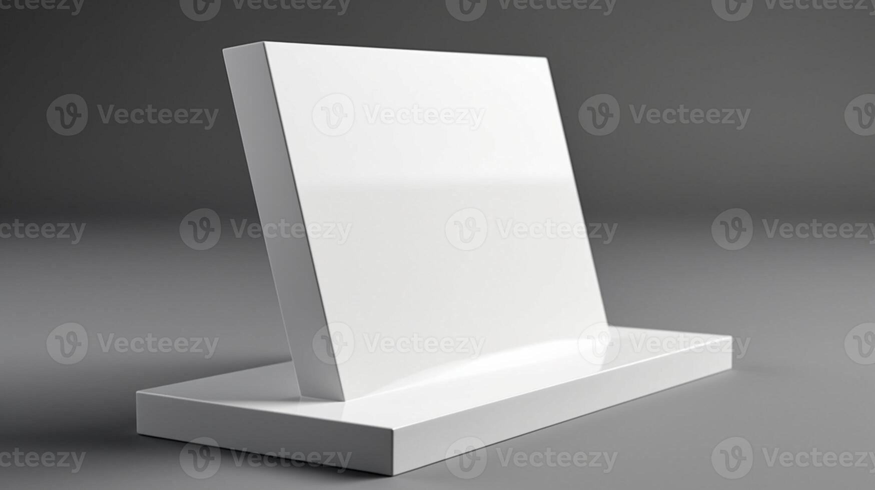 Modern white tabletop sign holder mockup for sleek branding look. photo