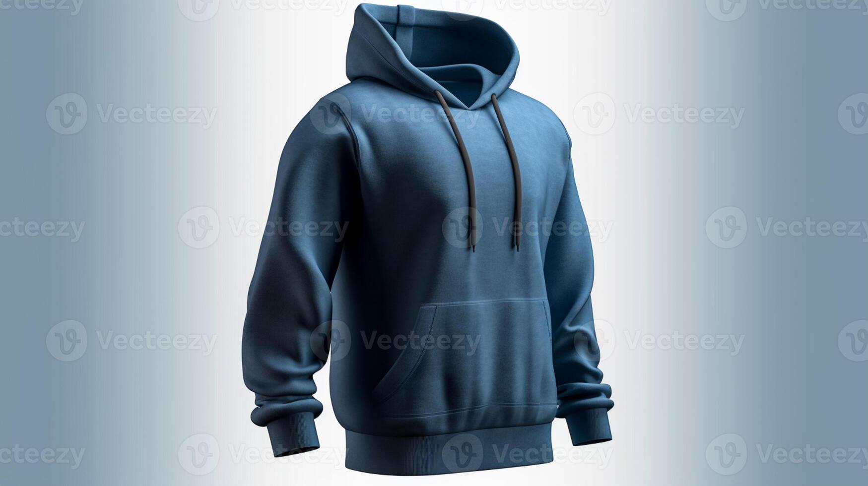 Hoodie mockup, empty, with a blue color, and 3D design, isolated on a white background photo