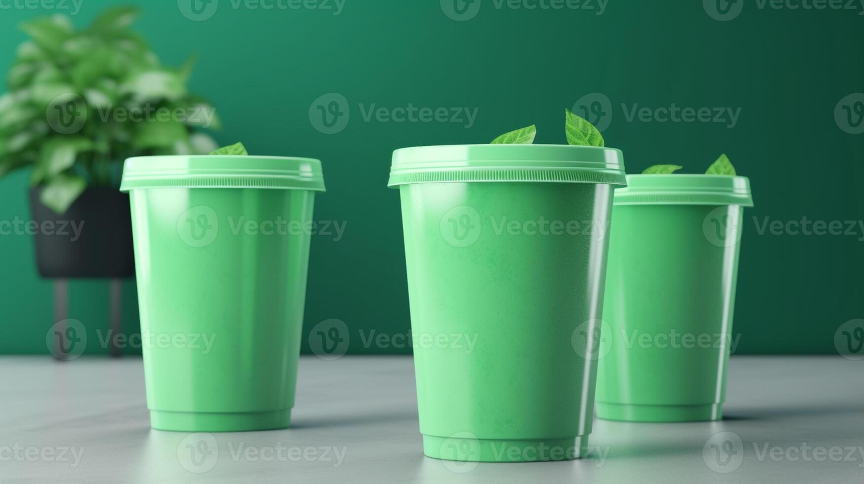 Create a refreshing and invigorating look with this empty juice cups mockup in bright green photo