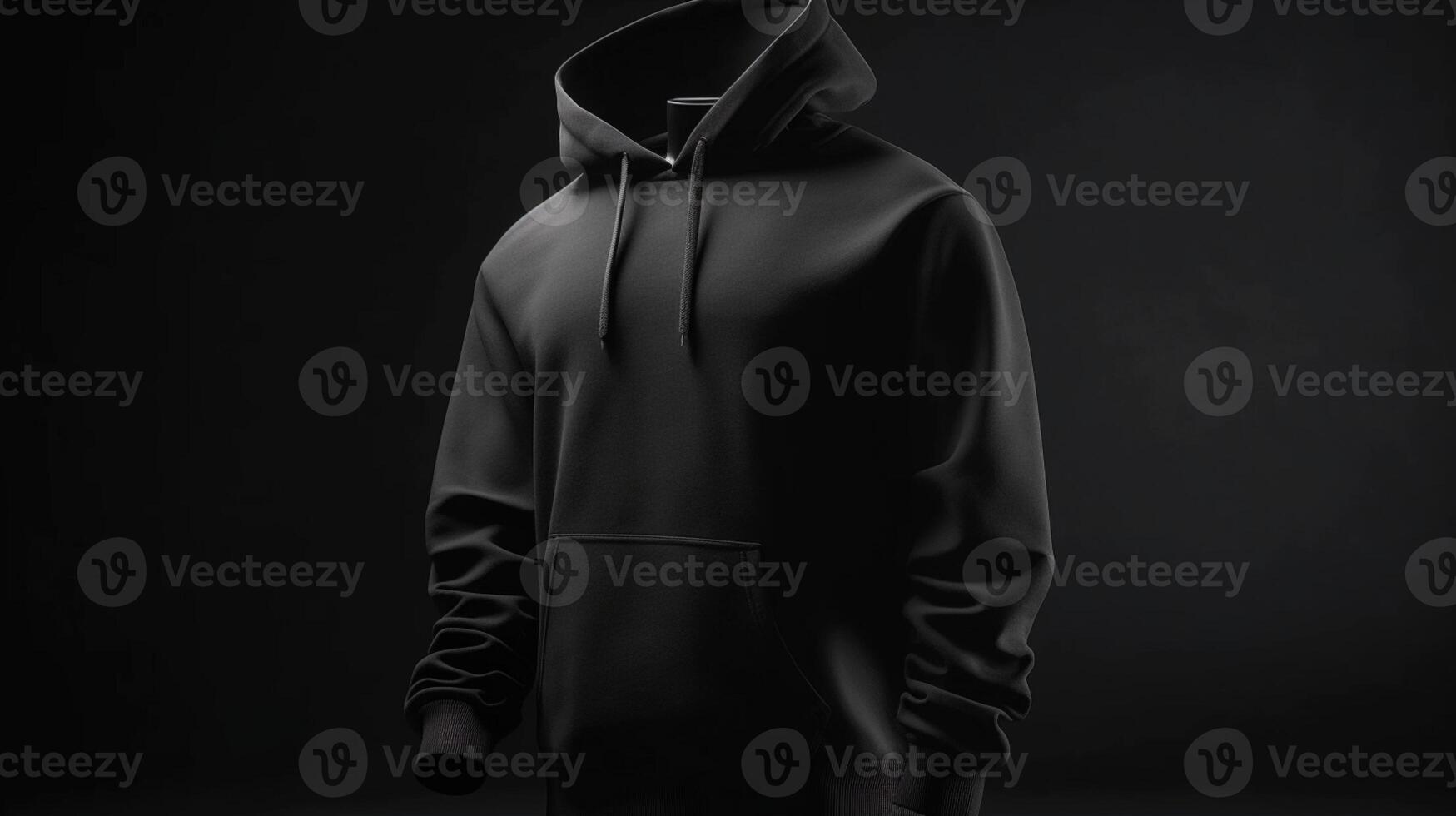 A 3D hoodie mockup in black color, with no design, on a white background photo