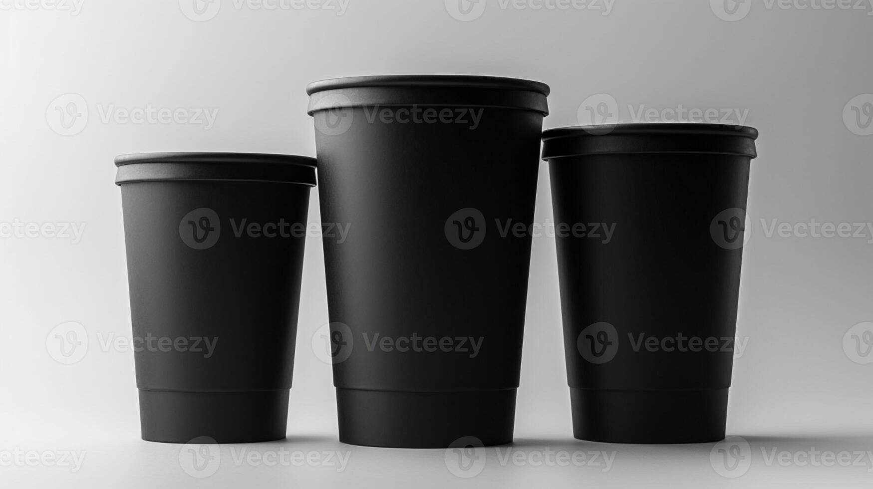 Black paper cups with white background create a modern, sleek look for branding. photo