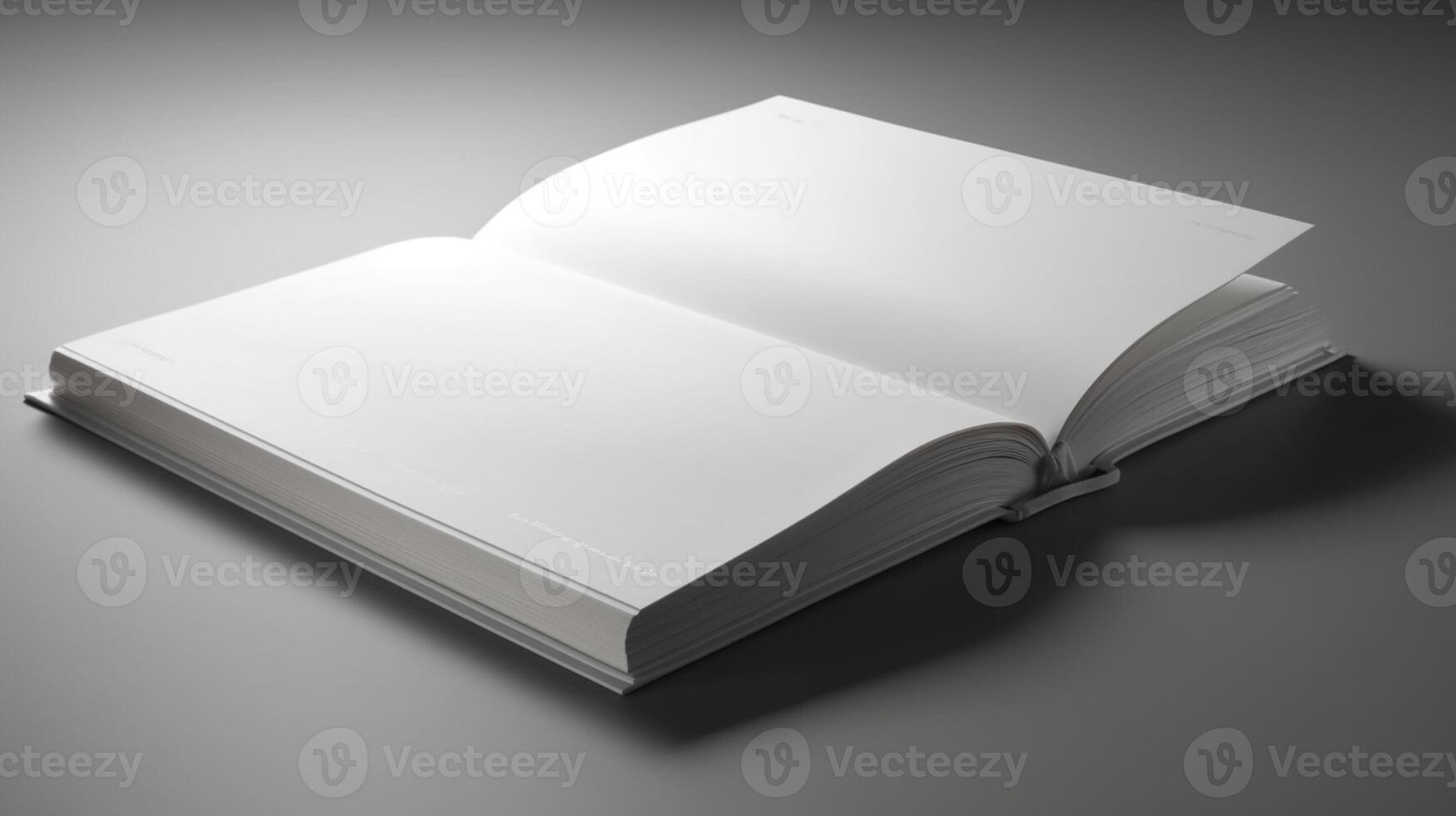 Empty 3d book mockup lying flat with white pages isolated photo