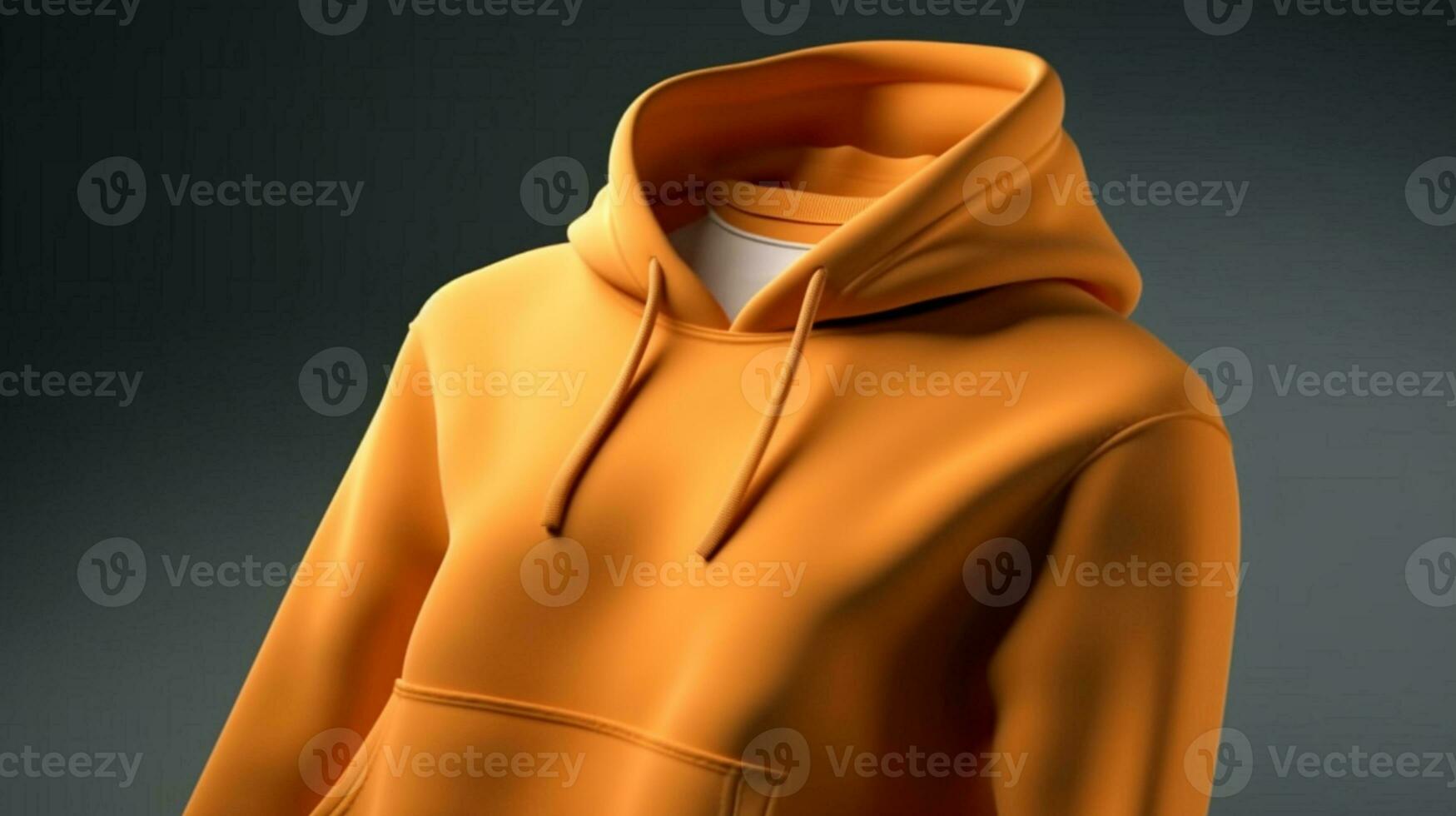 un 3d capucha Bosquejo en naranja color, vacío, sin ninguna impresión o diseño, en un blanco antecedentes ai generado foto
