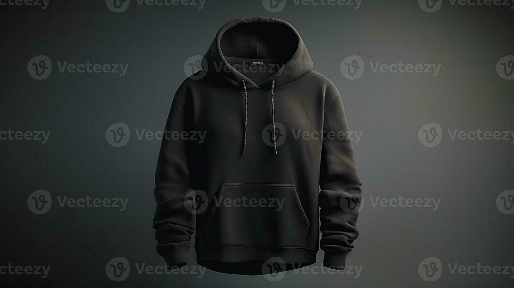 A black 3D hoodie mockup, empty, with no design or graphics, on a solid white background AI Generated photo