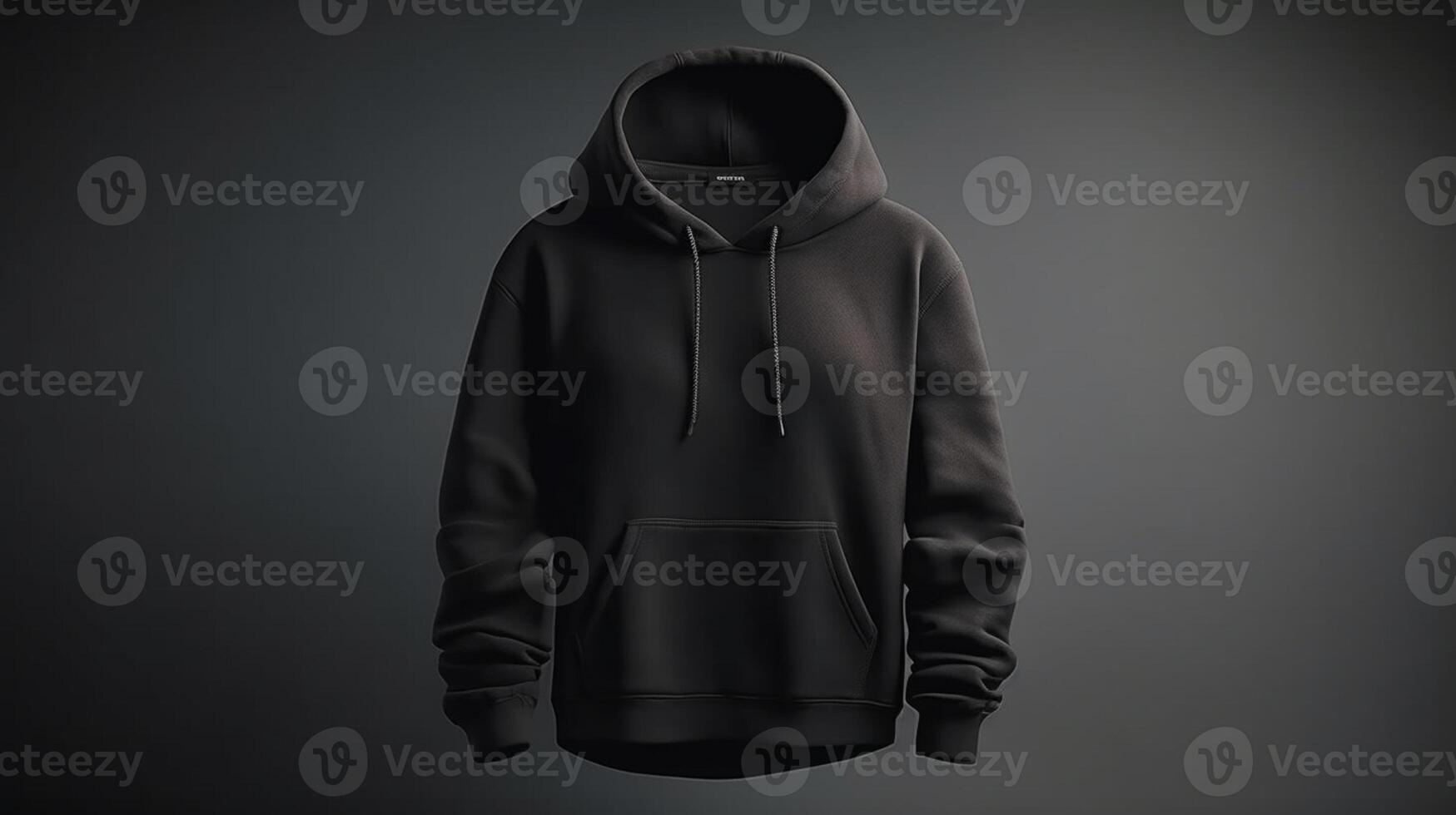 A black 3D hoodie mockup, empty, with no design or graphics, on a solid white background AI Generated photo