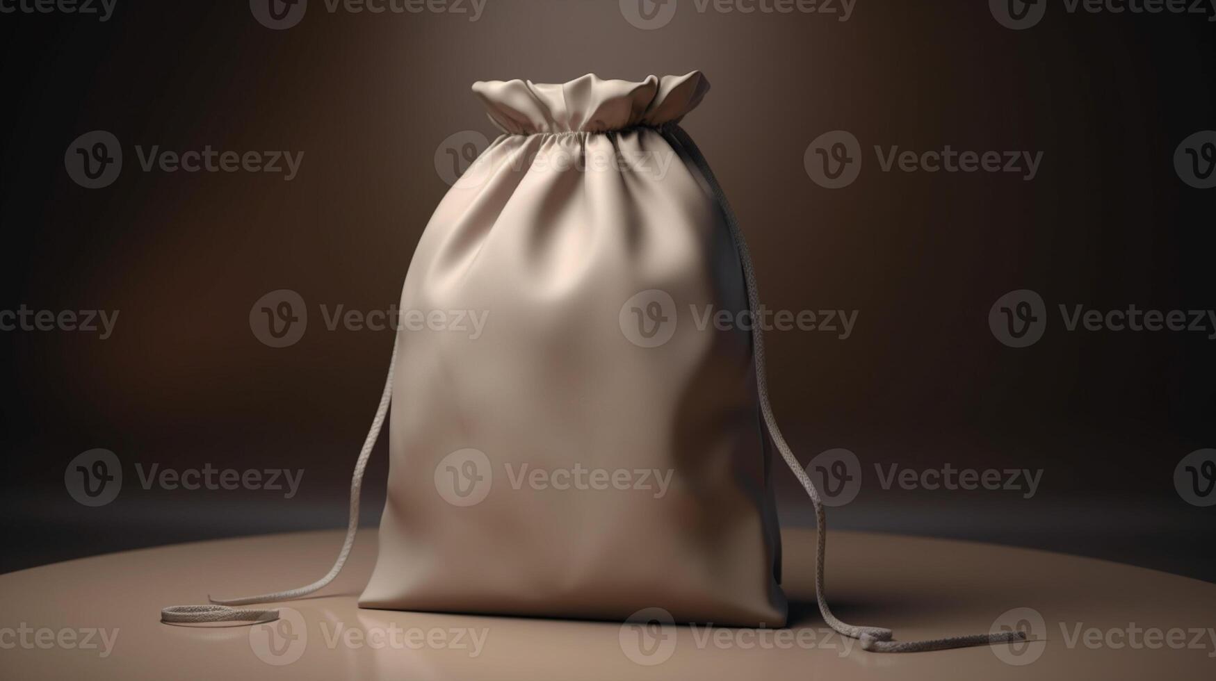 Luxury packaging bag mockup on satin background adds a touch of elegance. photo