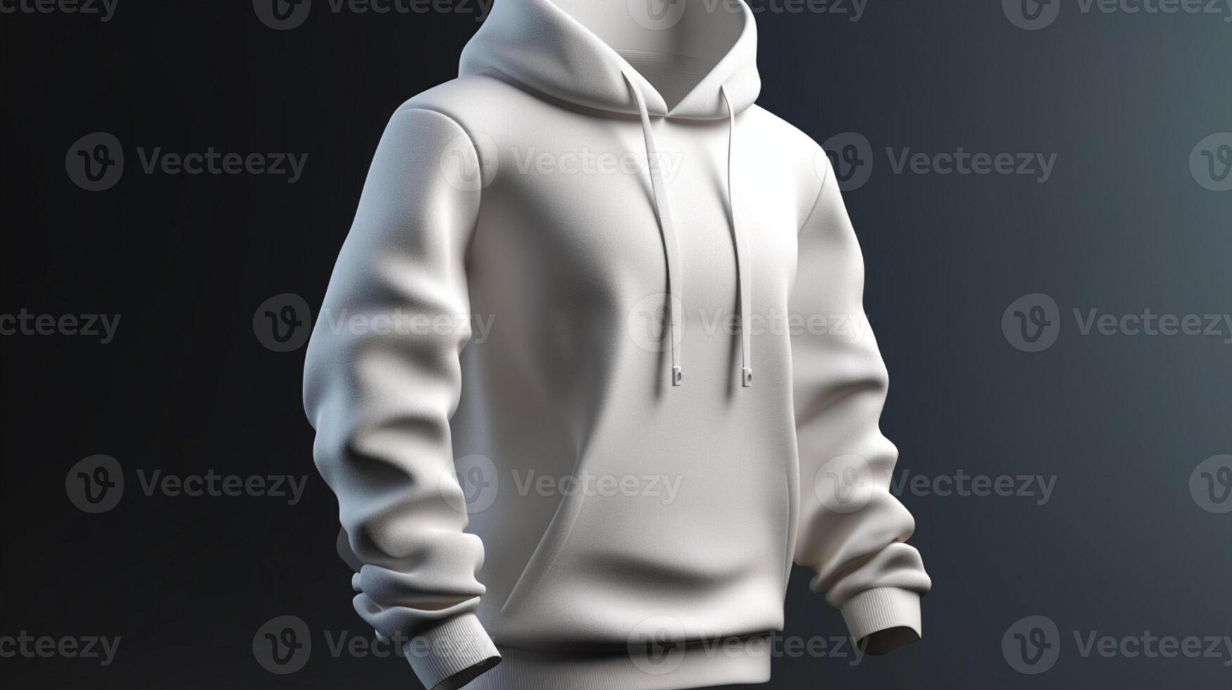 White hoodie mockup, empty and 3D, isolated on a plain background photo