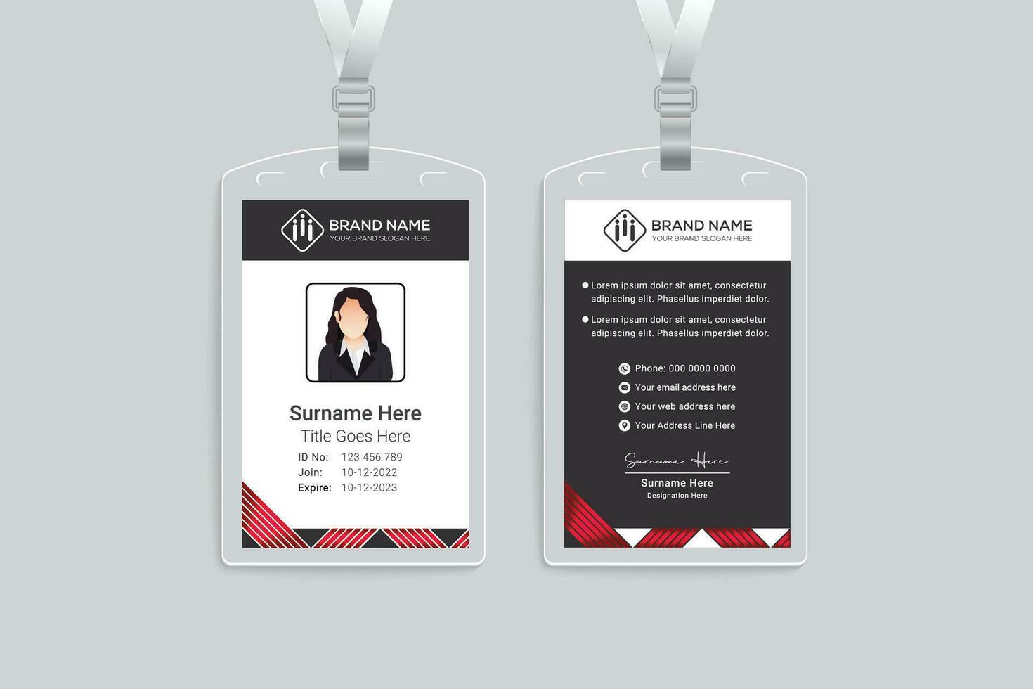 Corporate red and black color id card design vector