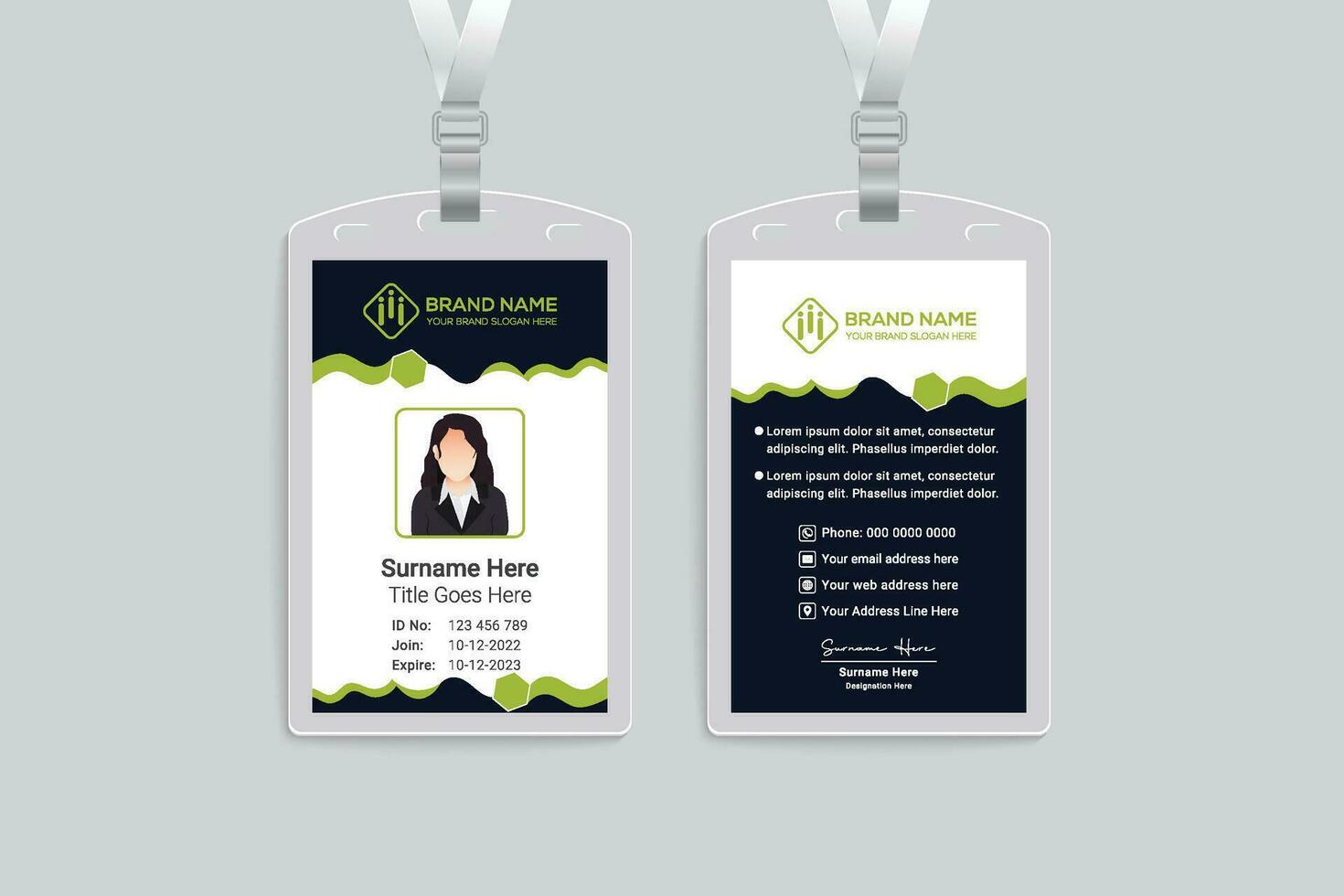 Corporate green and black color id card design vector