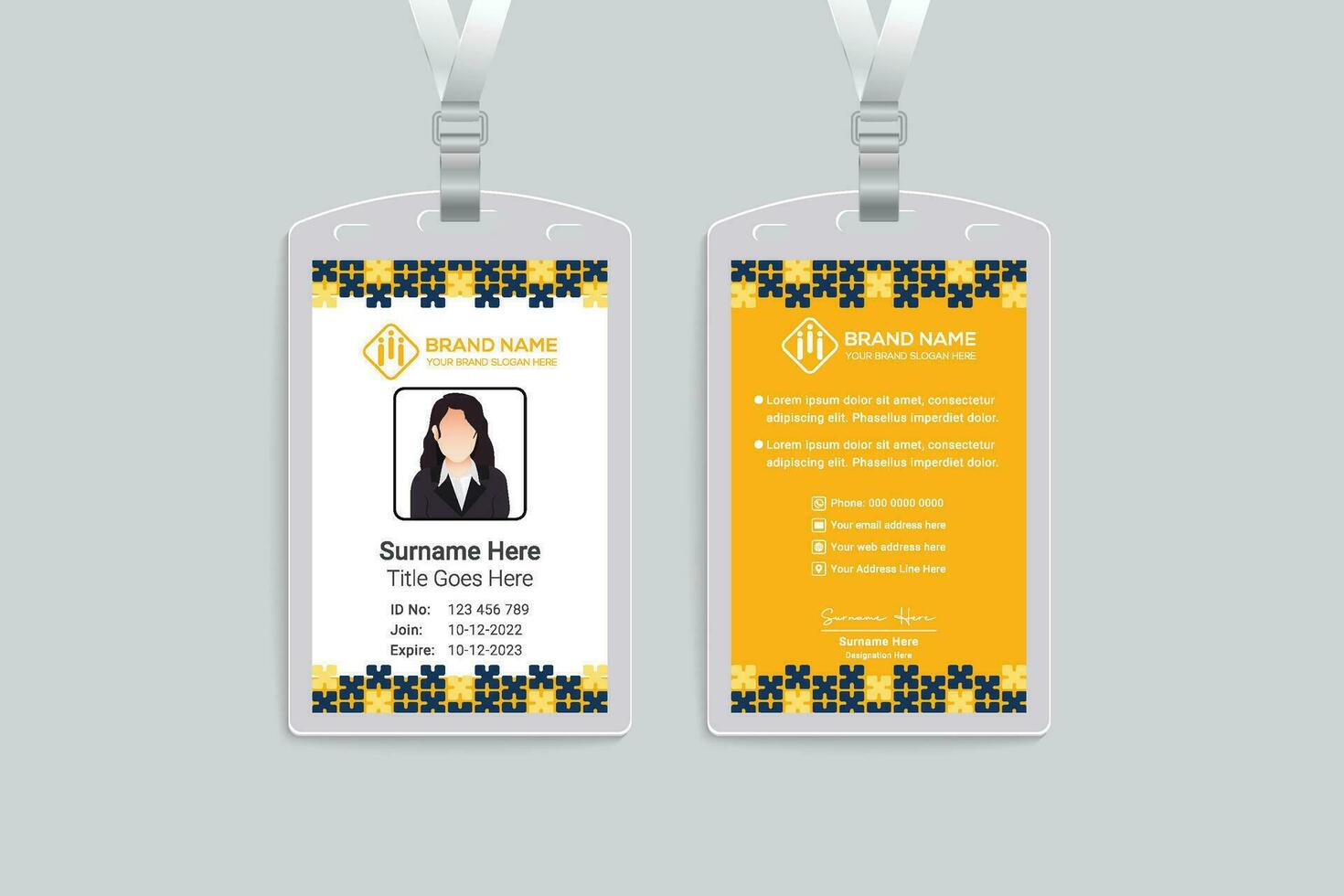 Elegant minimal  yellow id card template vector