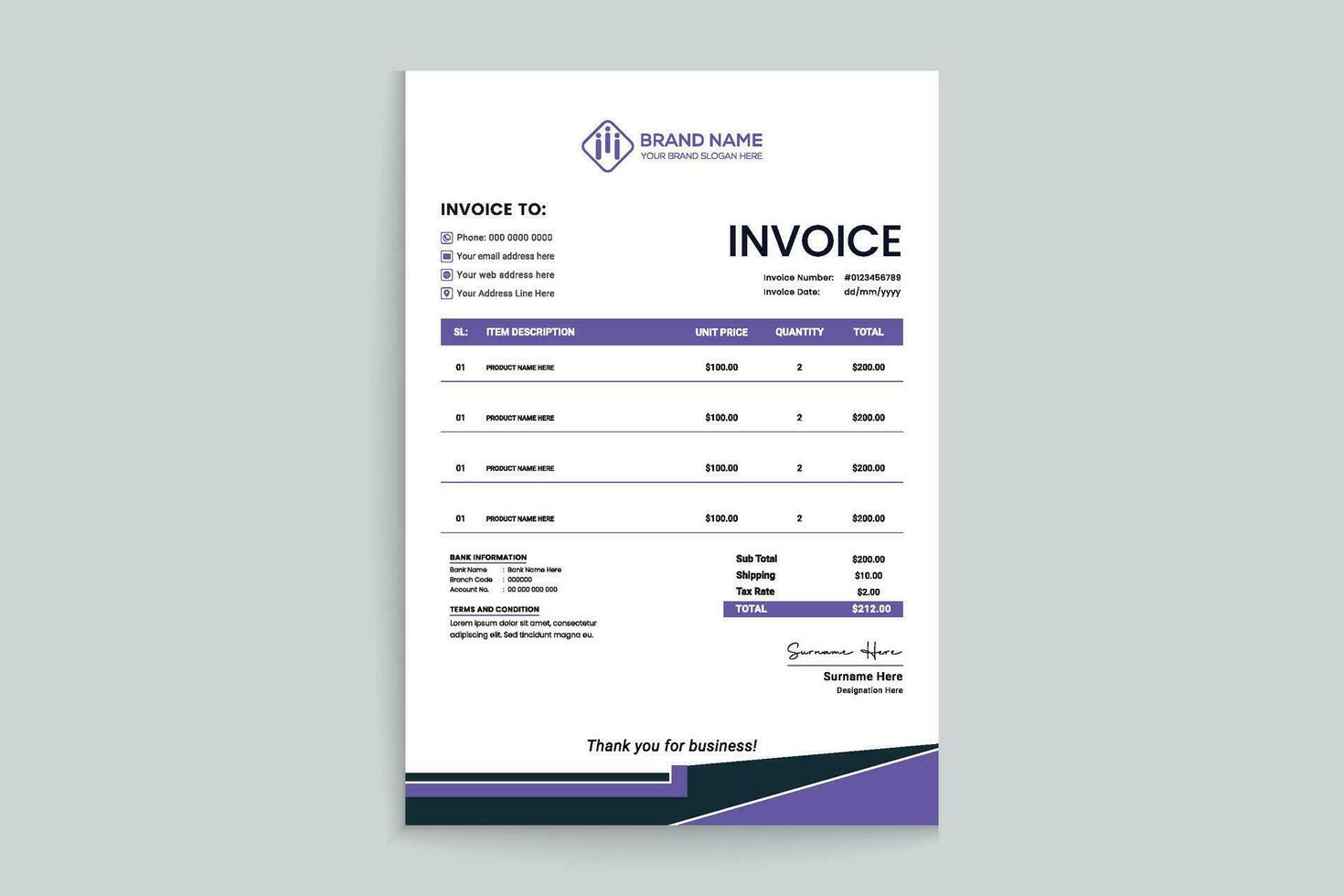 Elegant and modern invoice design vector