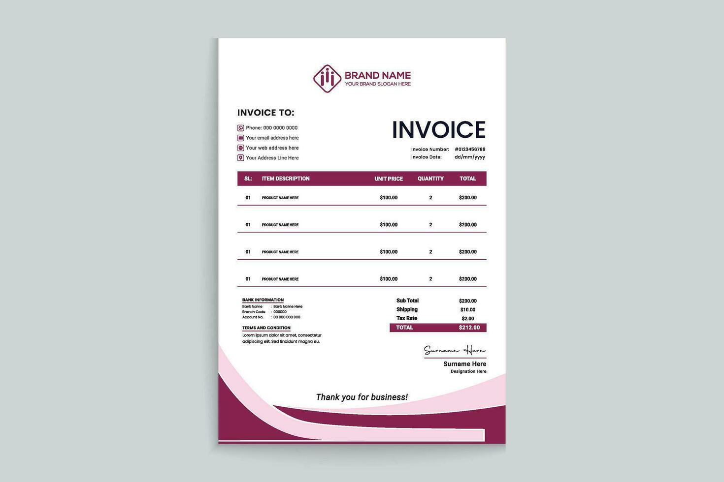 Professional invoice template design vector