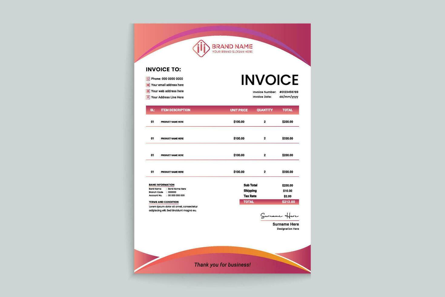 Gradient color  invoice design vector