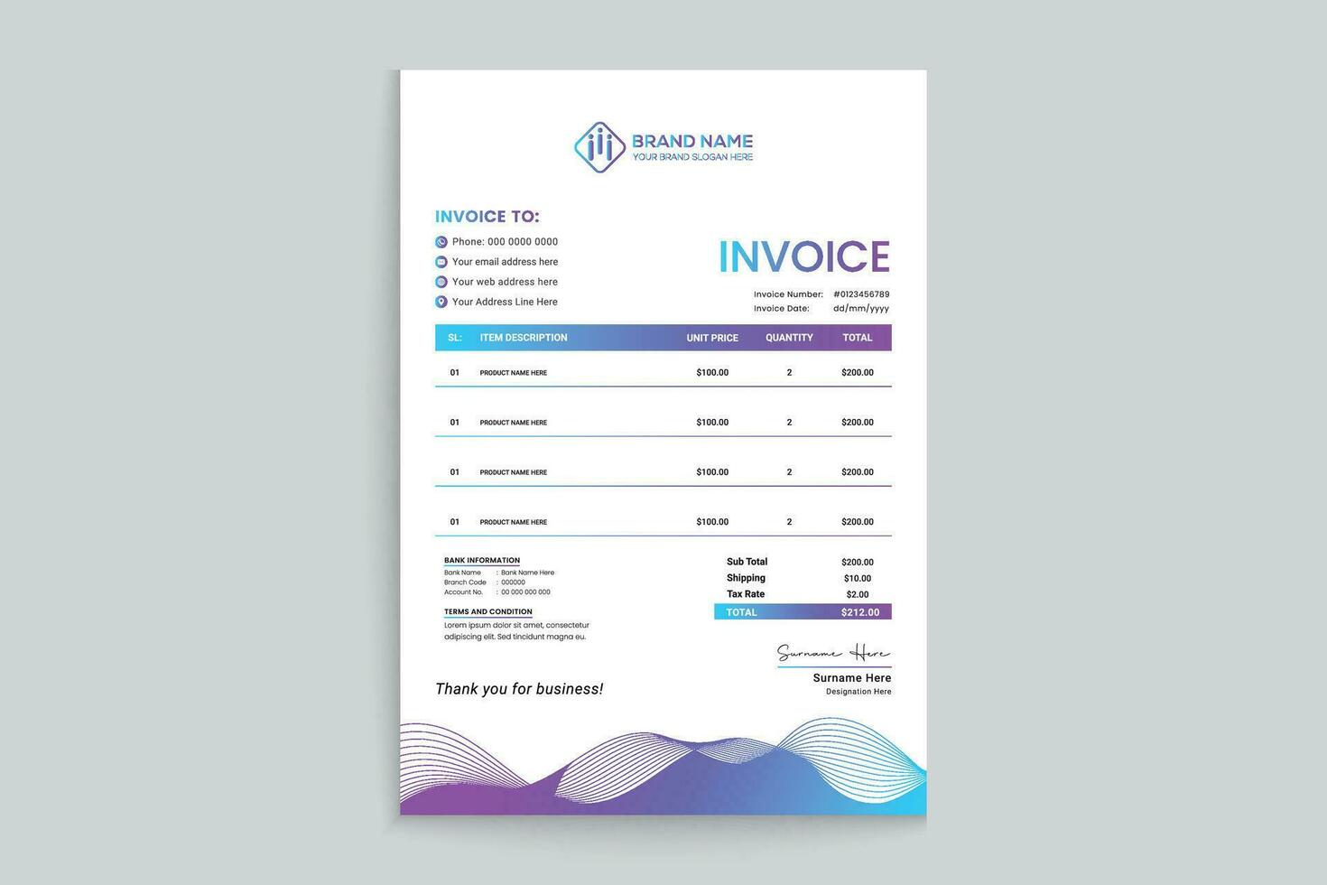 Professional invoice mockup vector