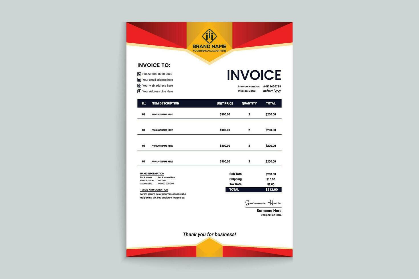 Red and black color invoice design vector