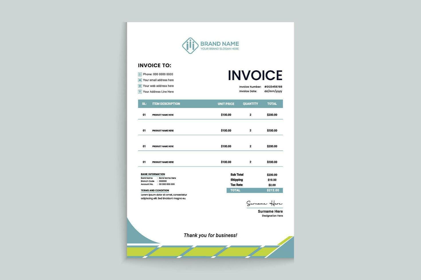 green shape invoice design vector