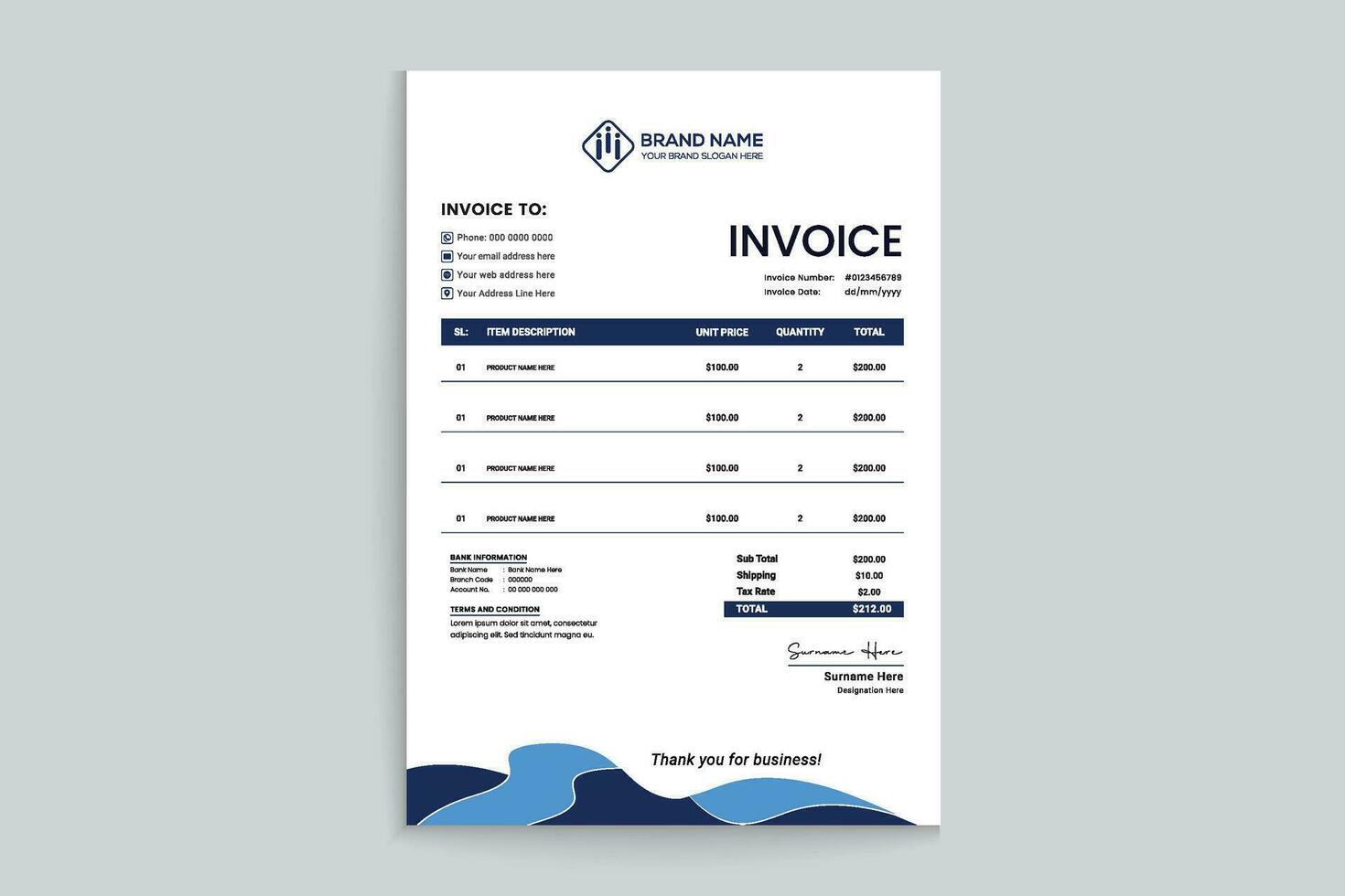 Professional invoice template design vector