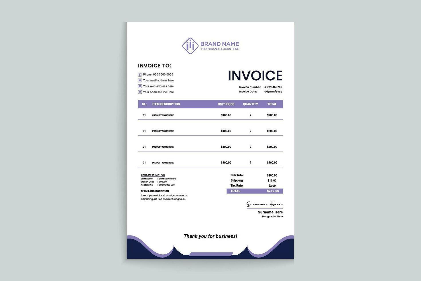 Professional invoice mockup vector