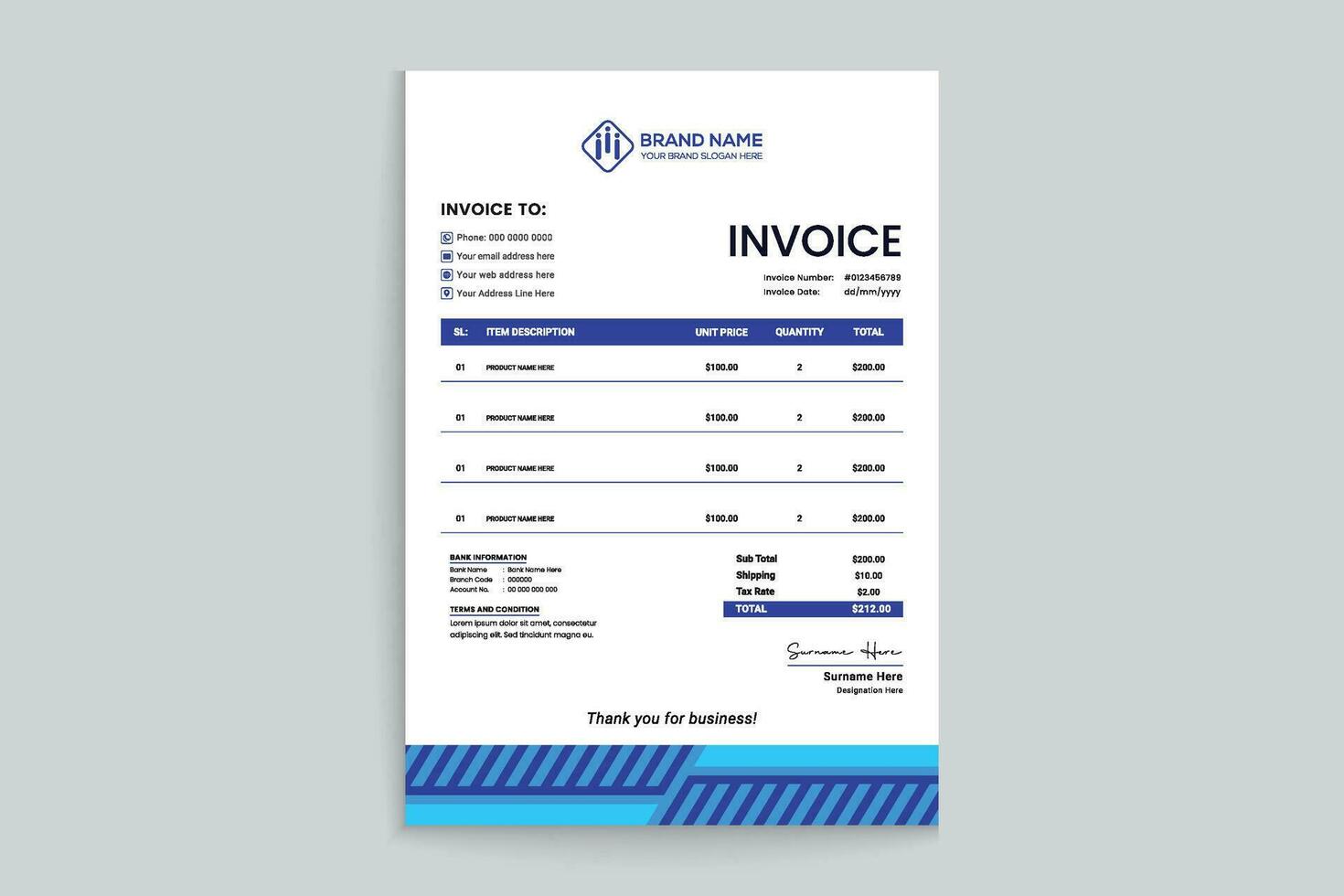 Company invoice design and blue color vector