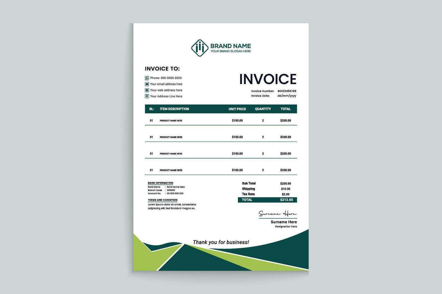 green shape invoice design vector