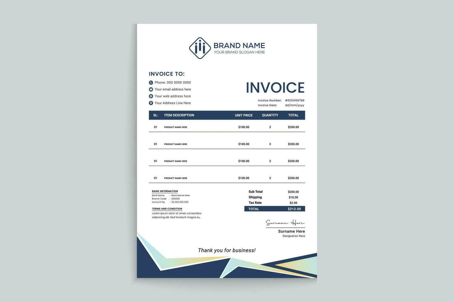 Professional invoice mockup vector