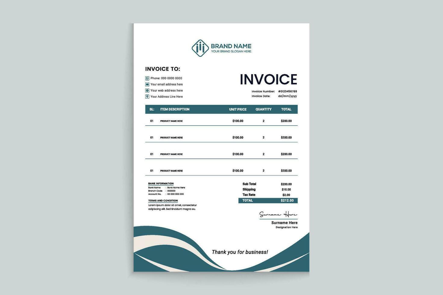 Professional invoice template design vector