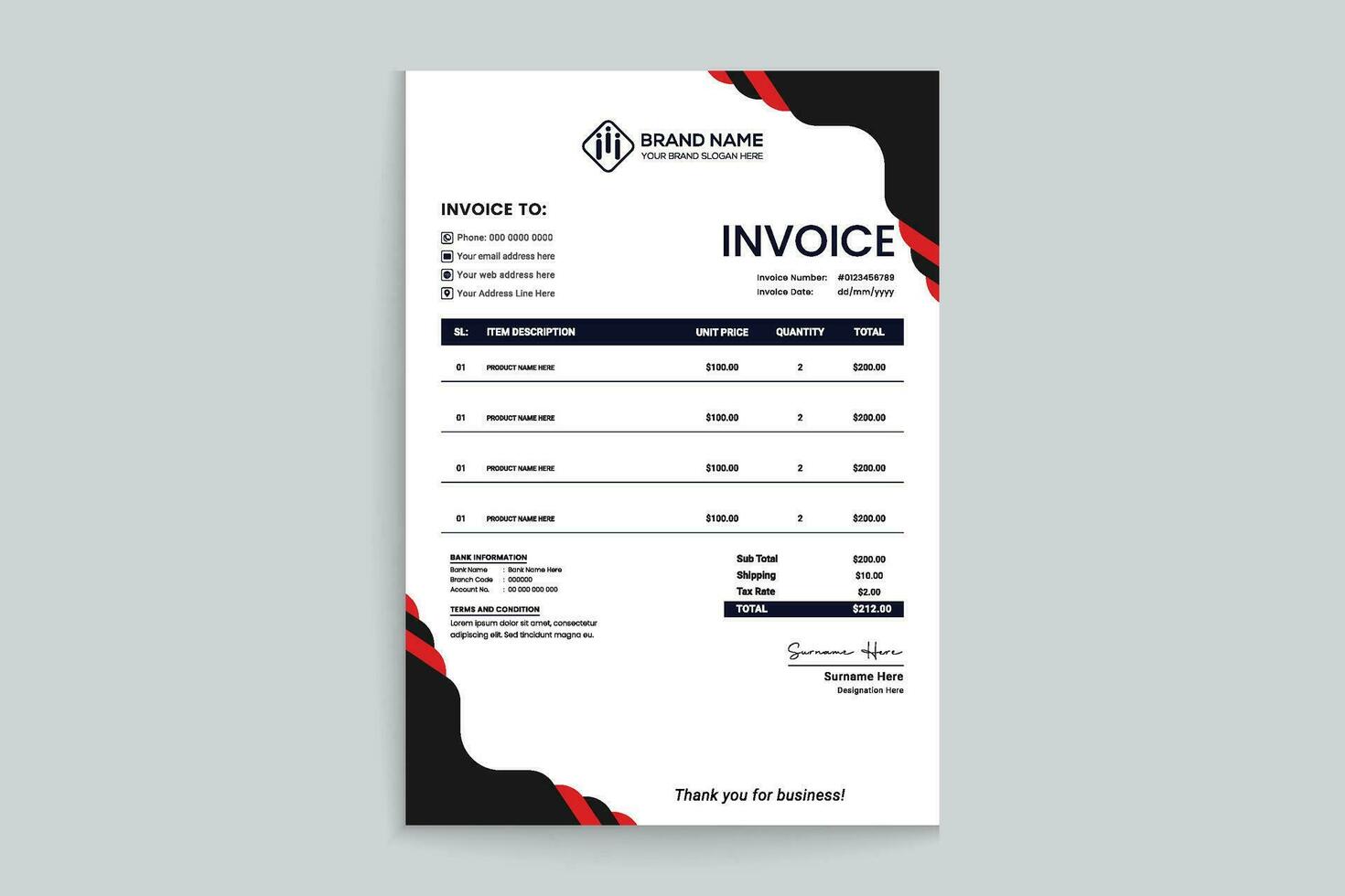 Clean minimal invoice design template vector
