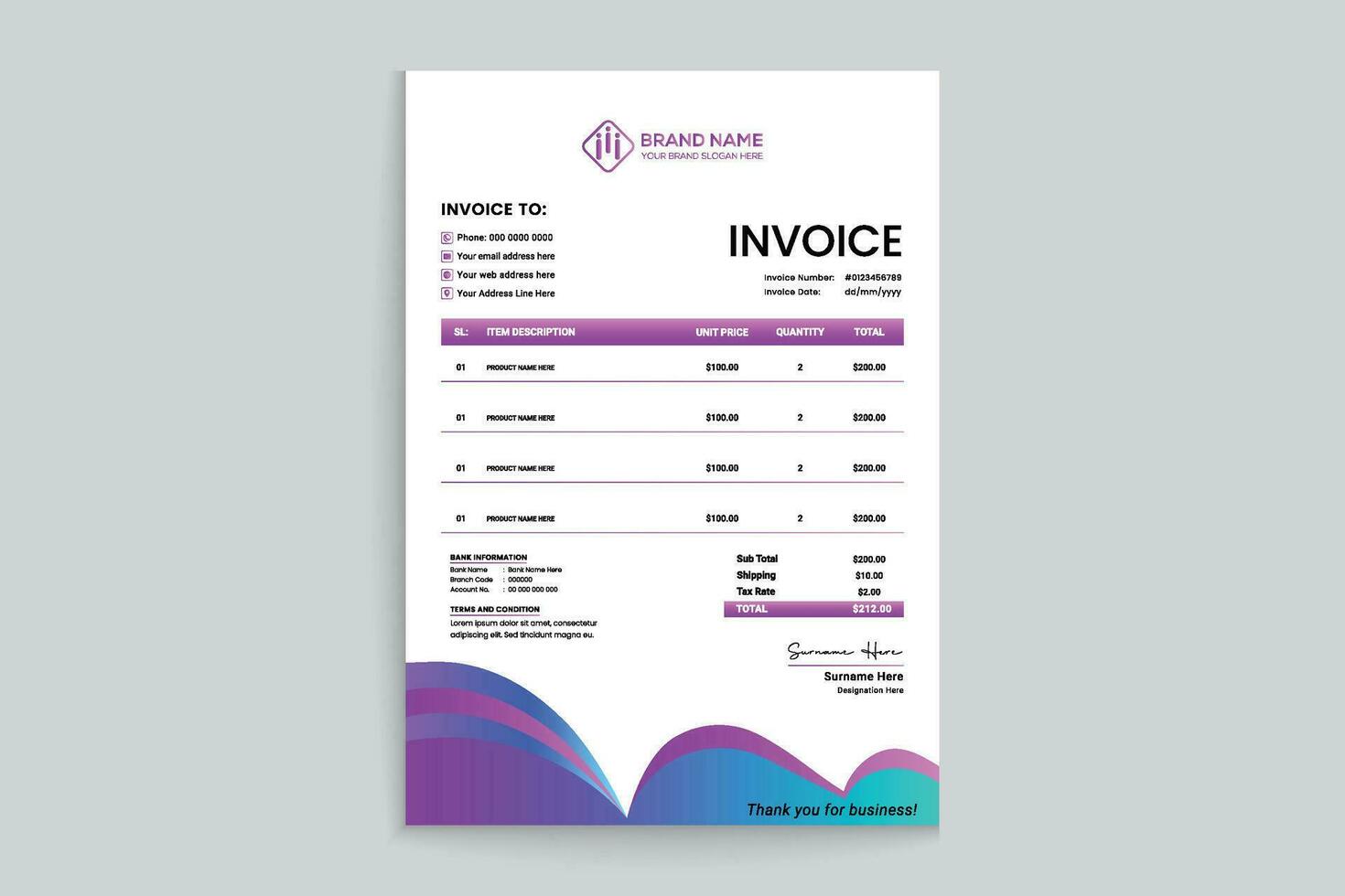 Gradient color  invoice design vector