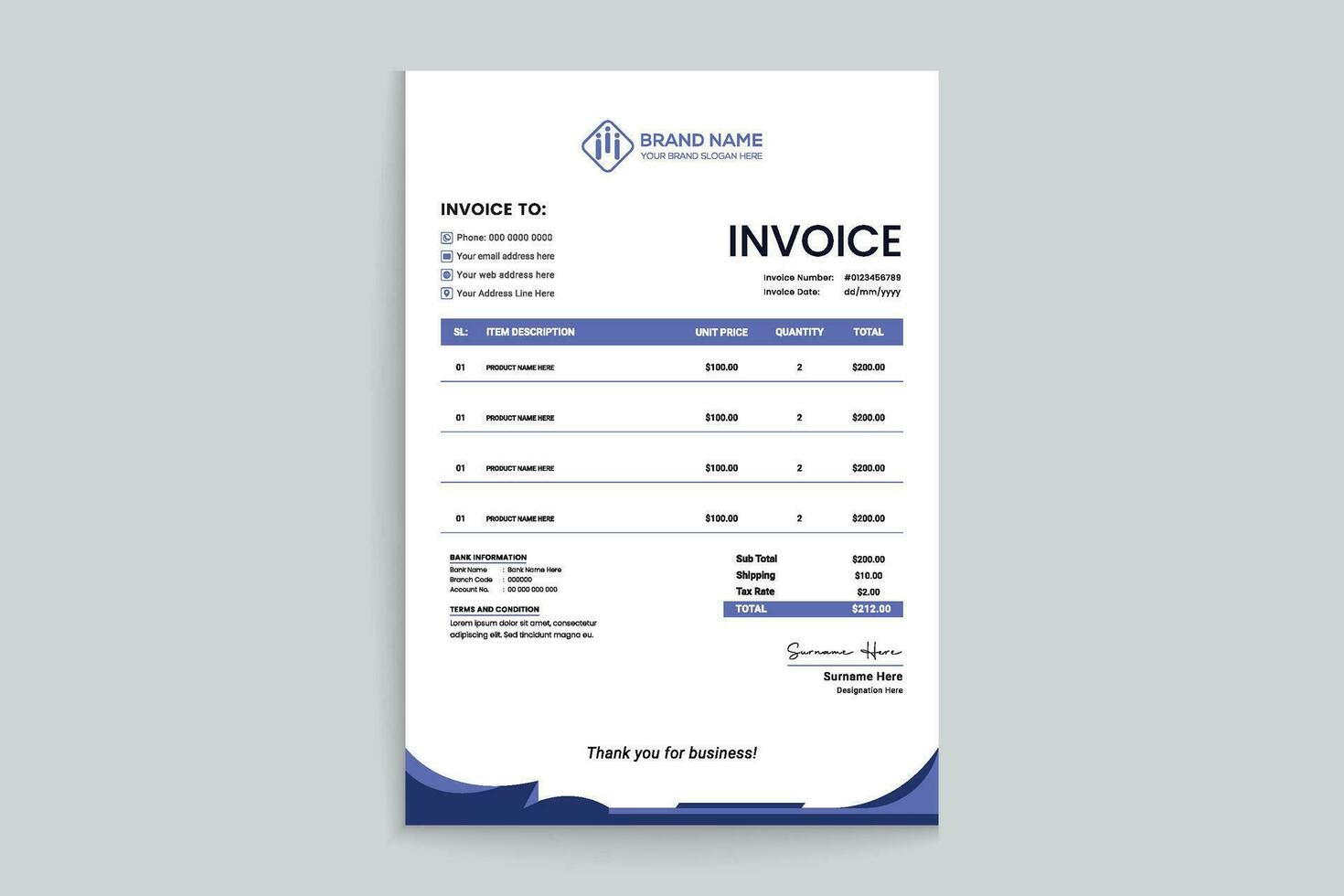 Clean professional invoice template vector