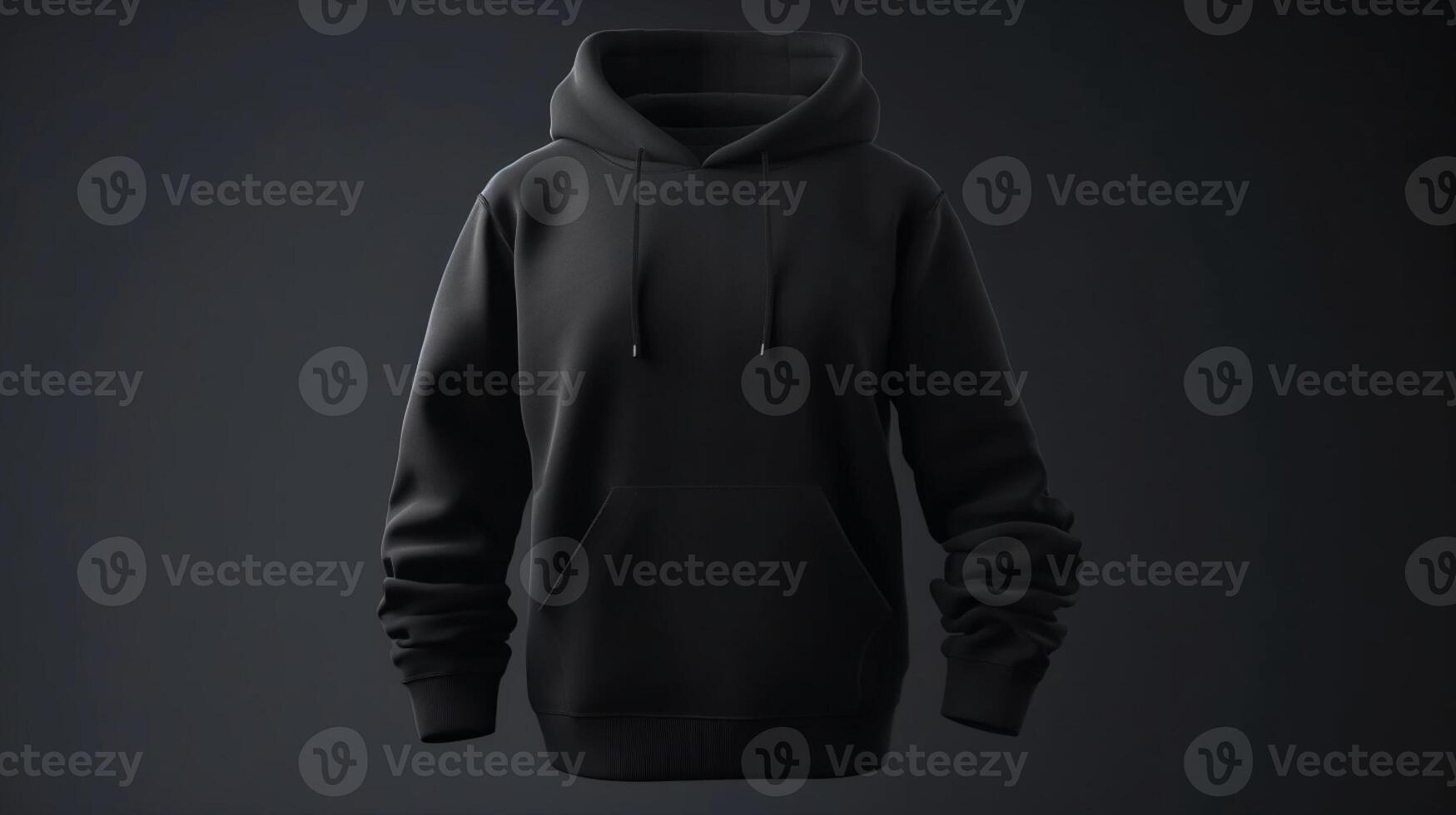 A black 3D hoodie mockup, empty, with no design or graphics, on a solid white background AI Generated photo