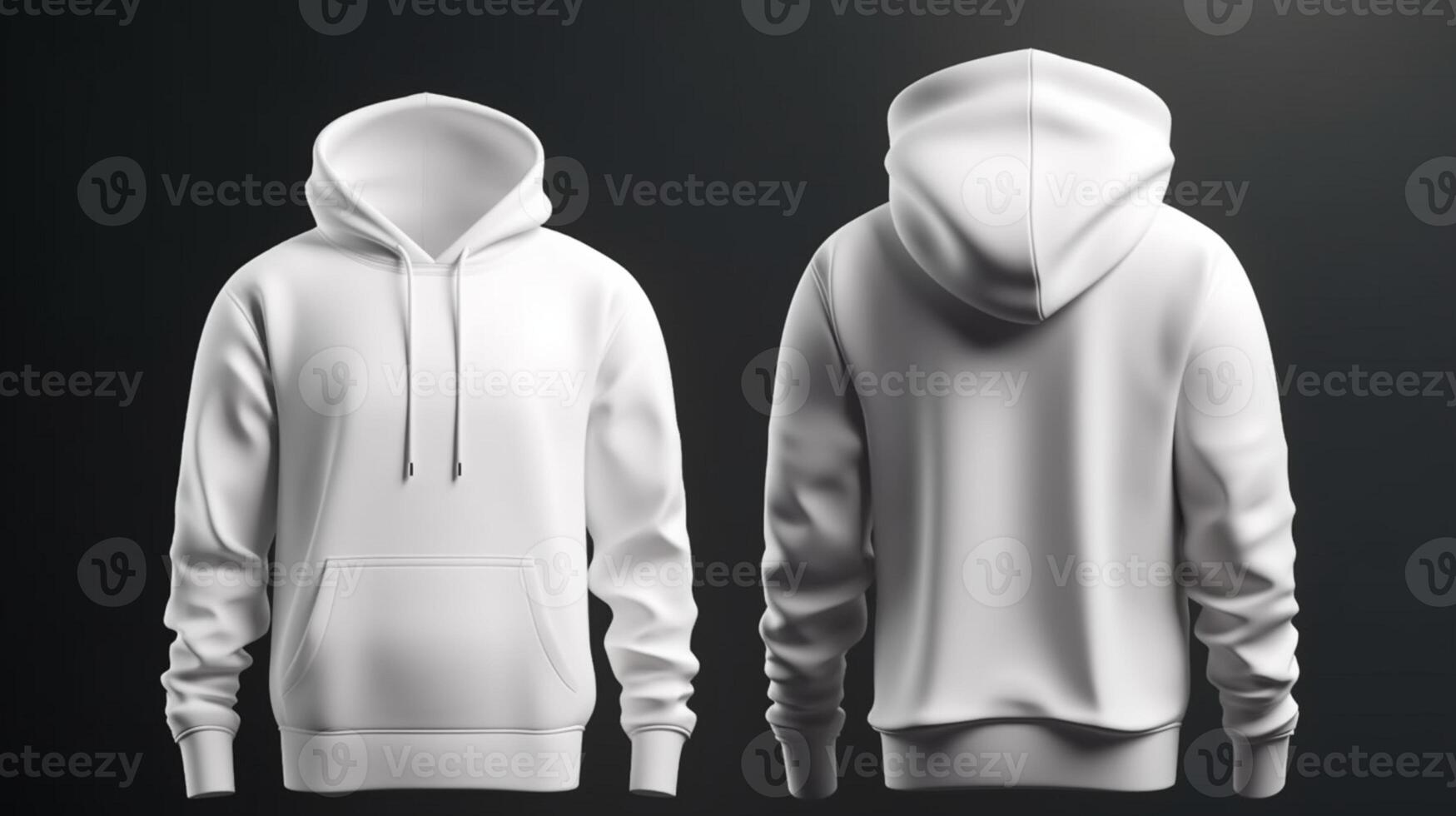 White hoodie mockup, empty and 3D, isolated on a plain background photo