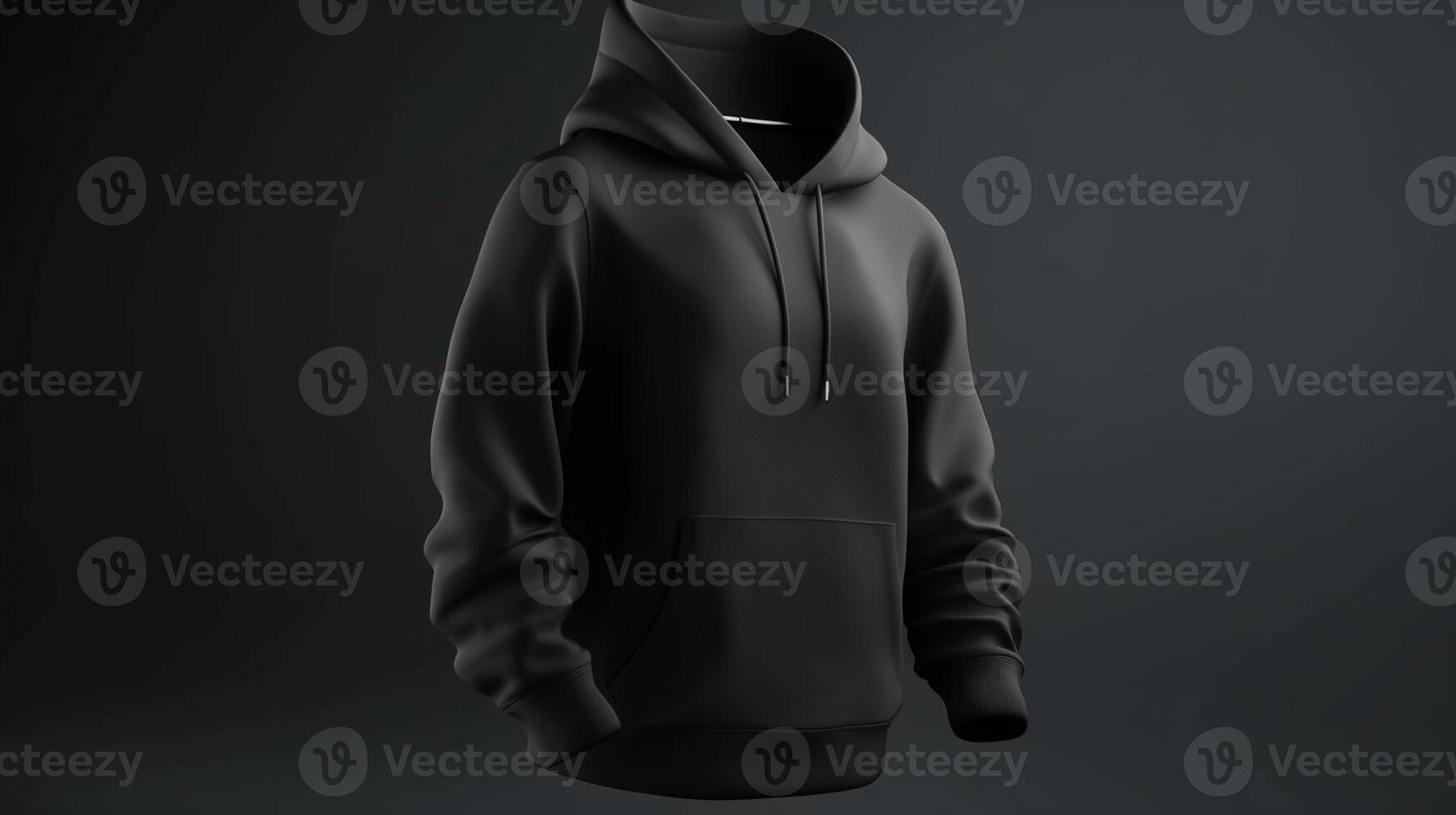 A 3D hoodie mockup in black color, with no design, on a white background photo