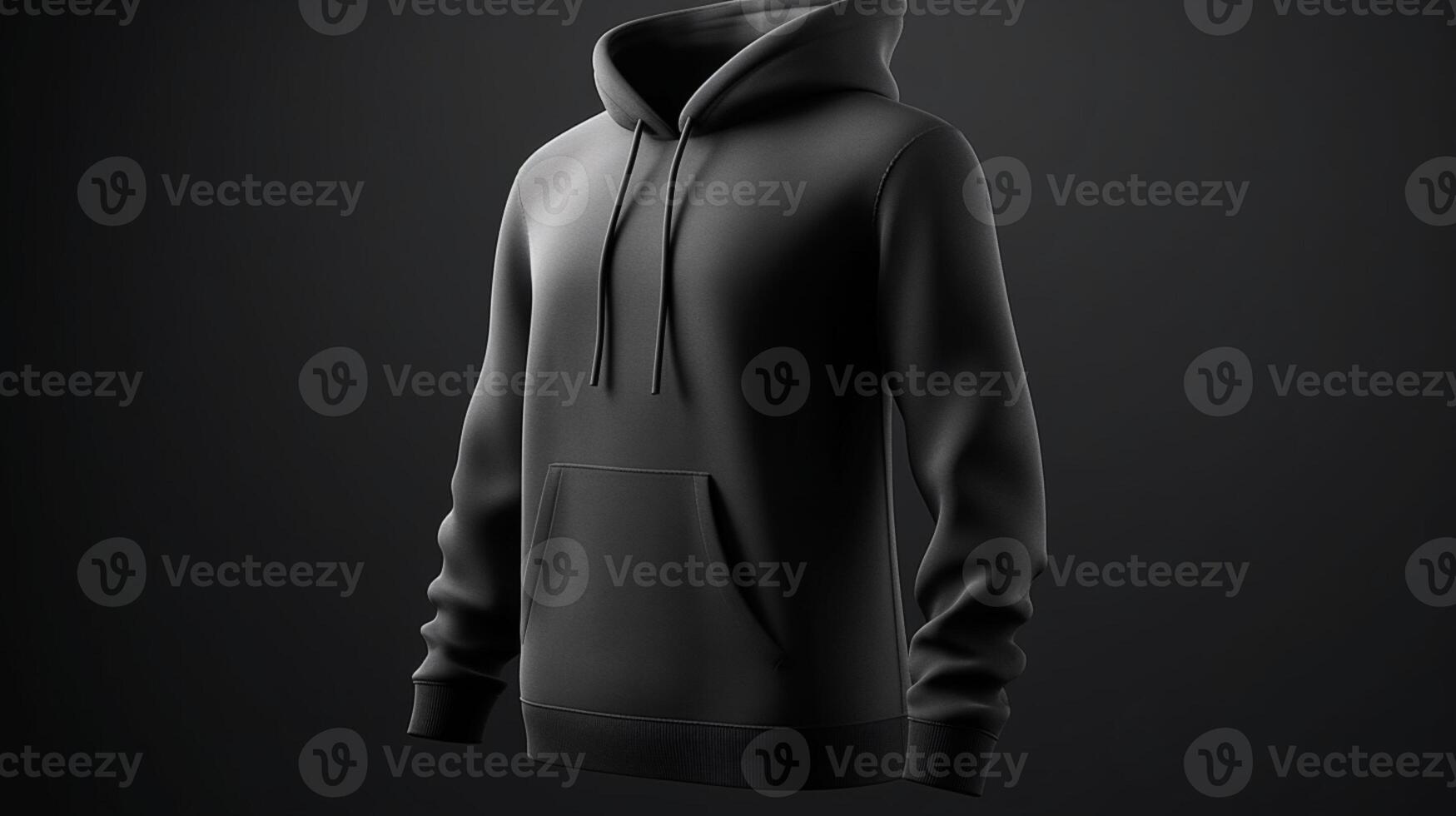 A 3D hoodie mockup in black color, with no design, on a white background photo