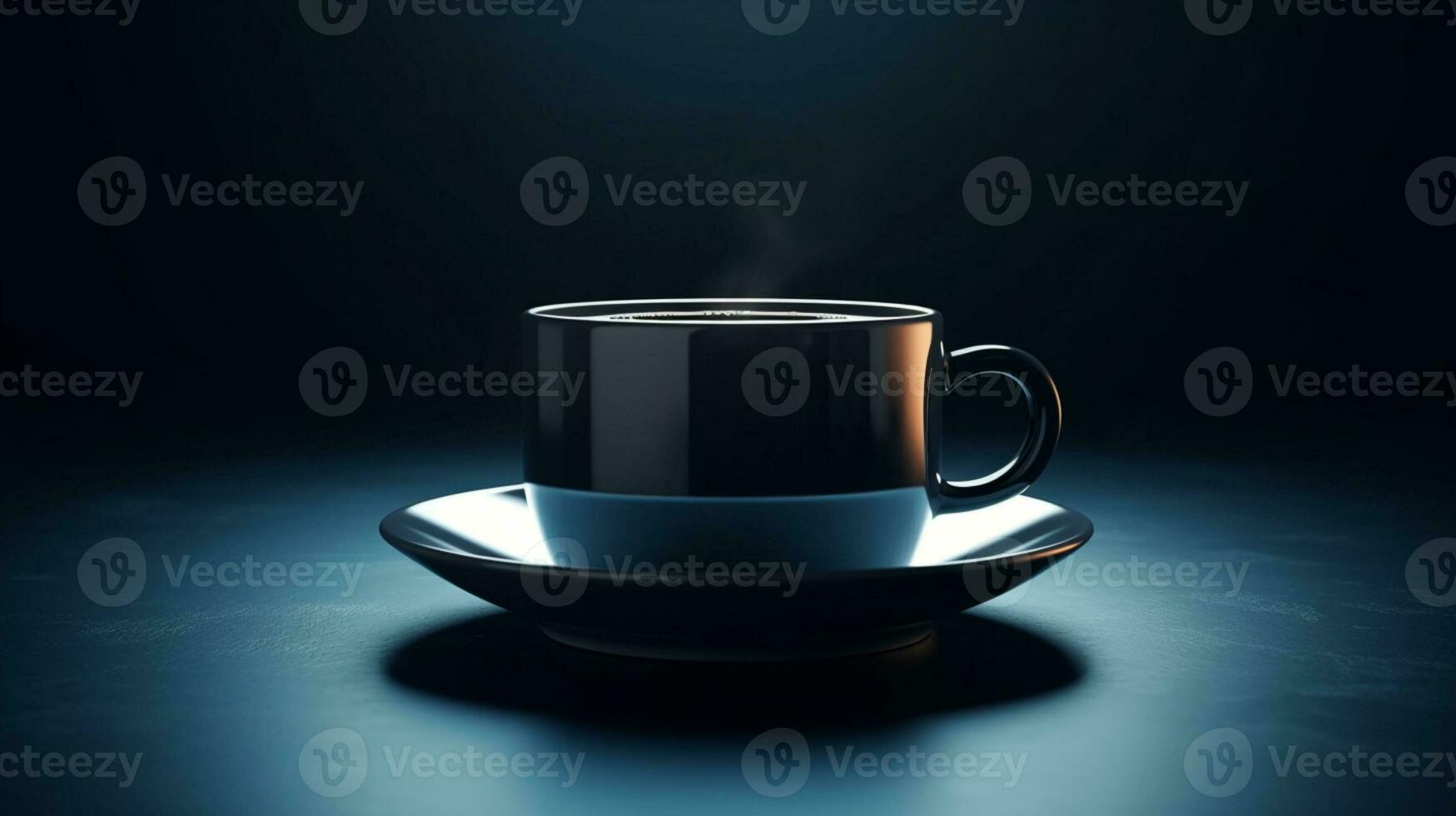 Empty mug levitating in 3D product display against dark blue background. AI Generated photo