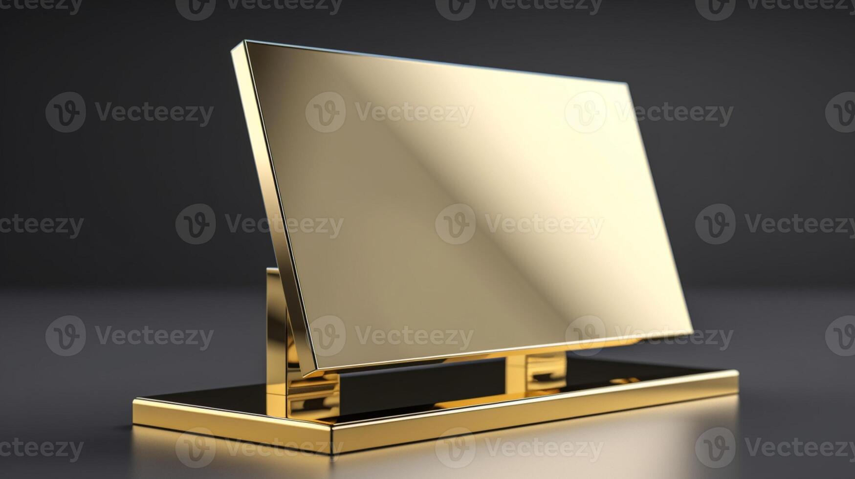 Add a touch of metallic shine to your branding with this blank tabletop sign holder mockup in gold photo