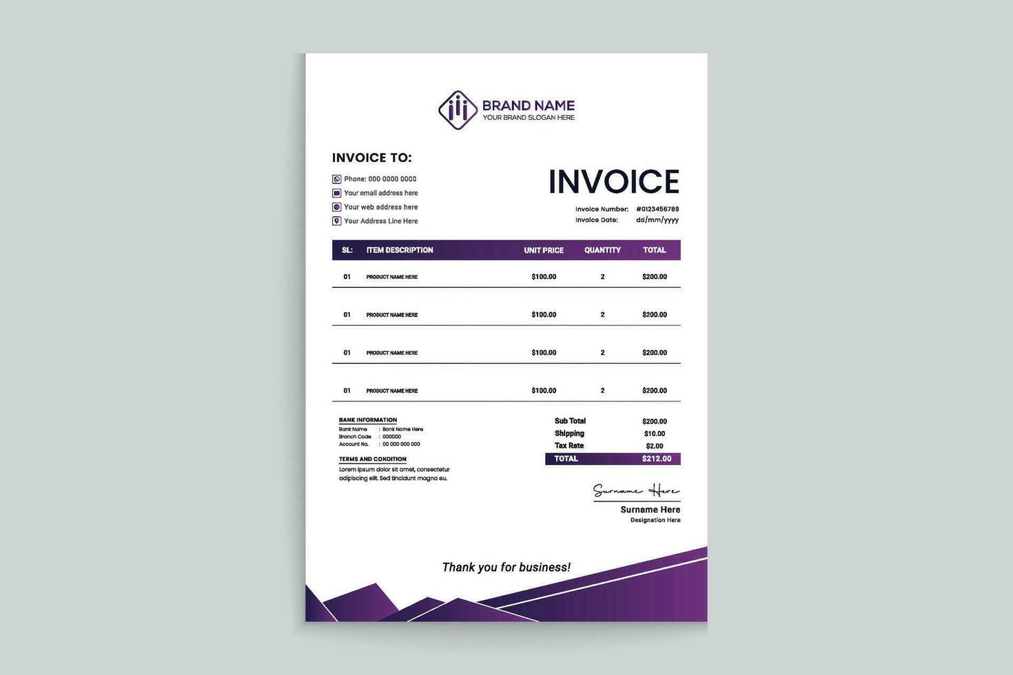 Clean minimal invoice design template vector