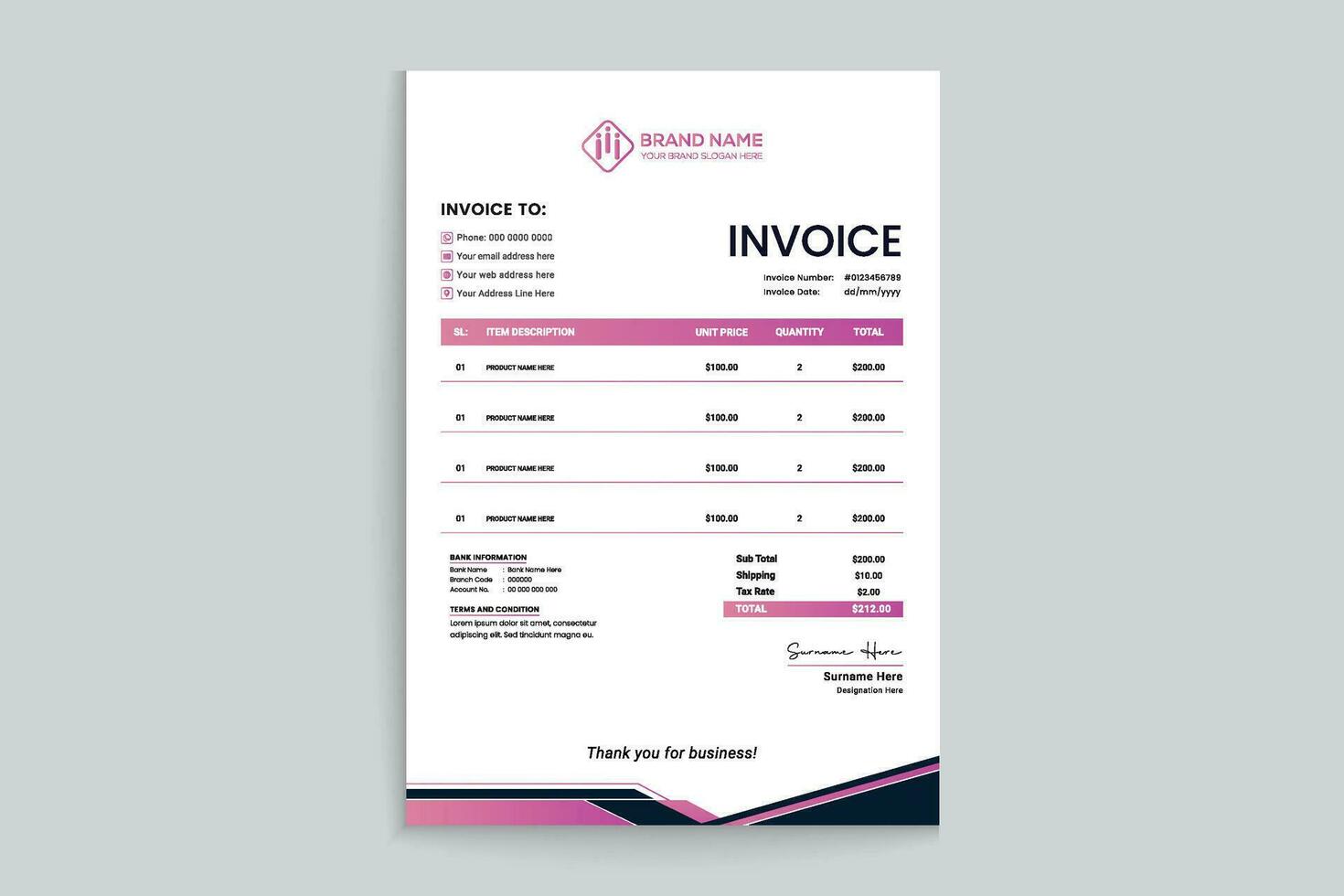 Clean minimal invoice design template vector
