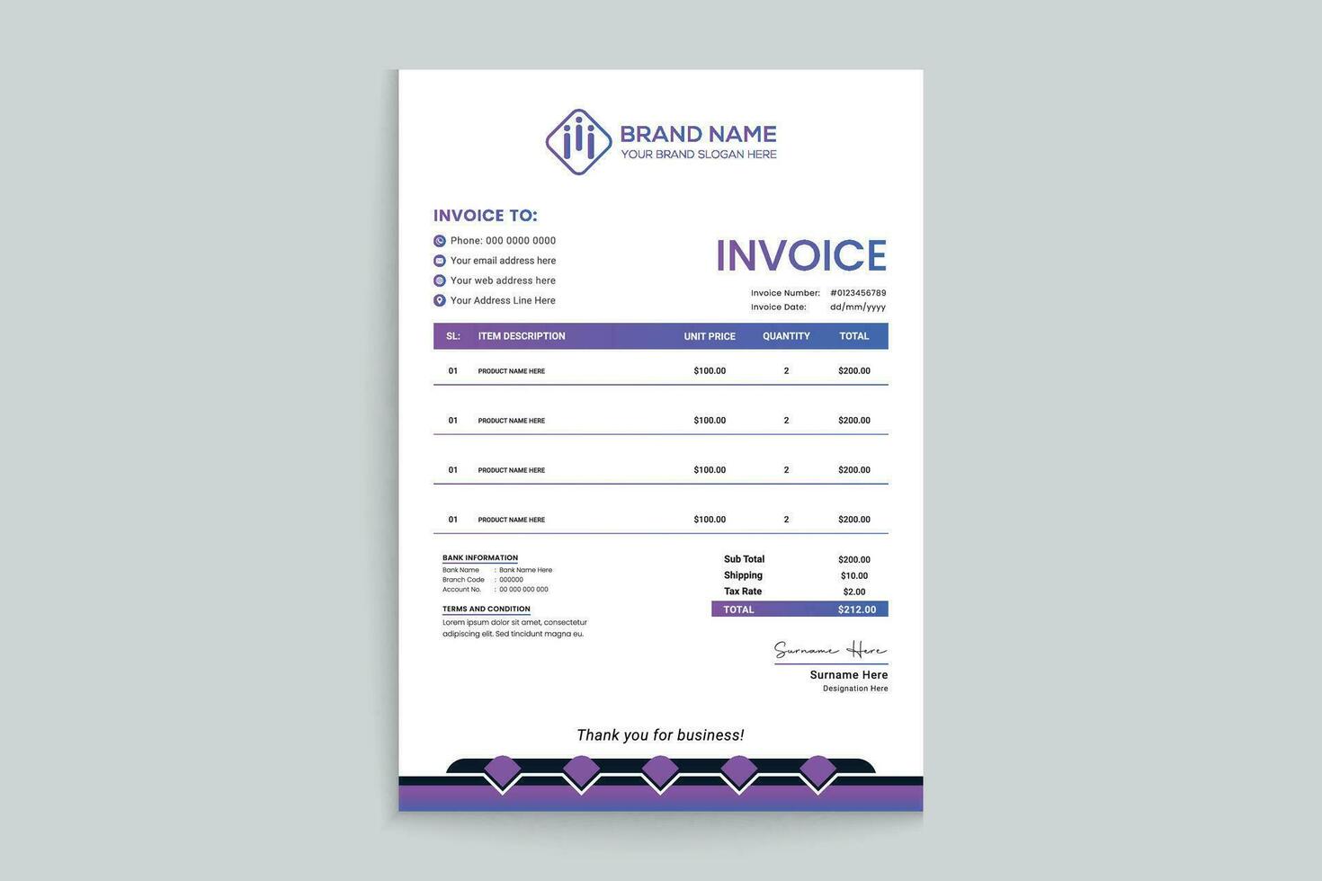 Professional invoice mockup vector