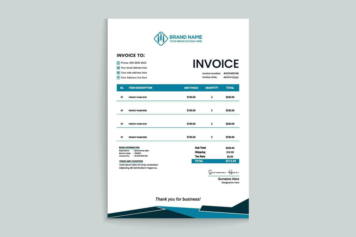 Corporate invoice template vector