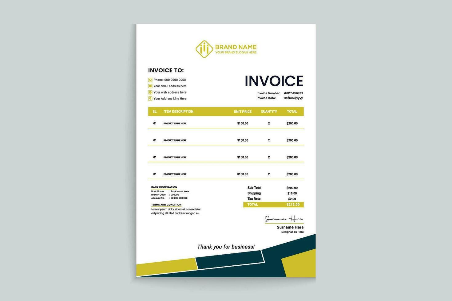 Company invoice design and green color vector