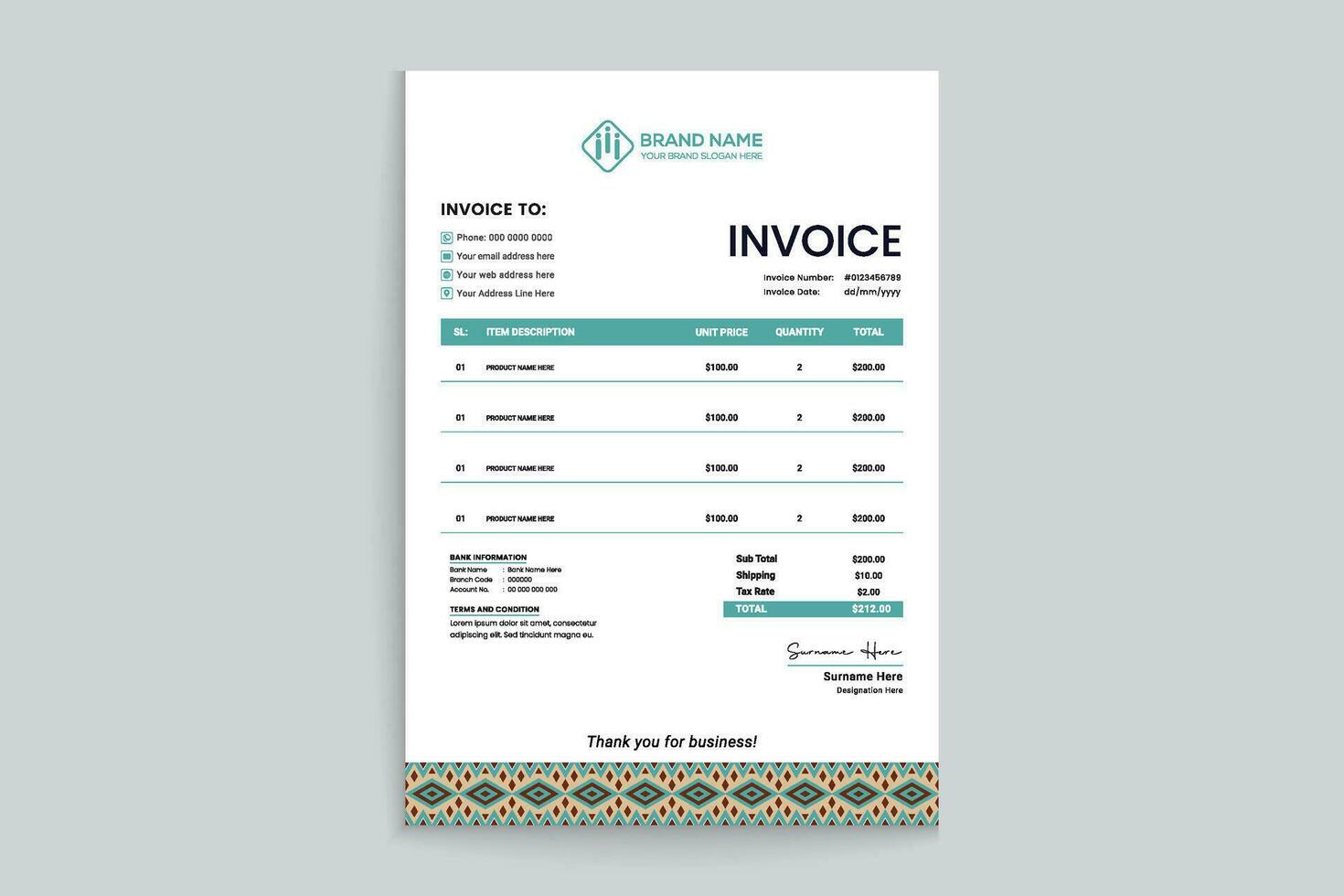 Professional invoice template design vector