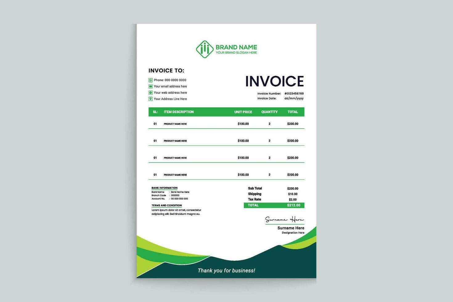 green shape invoice design vector