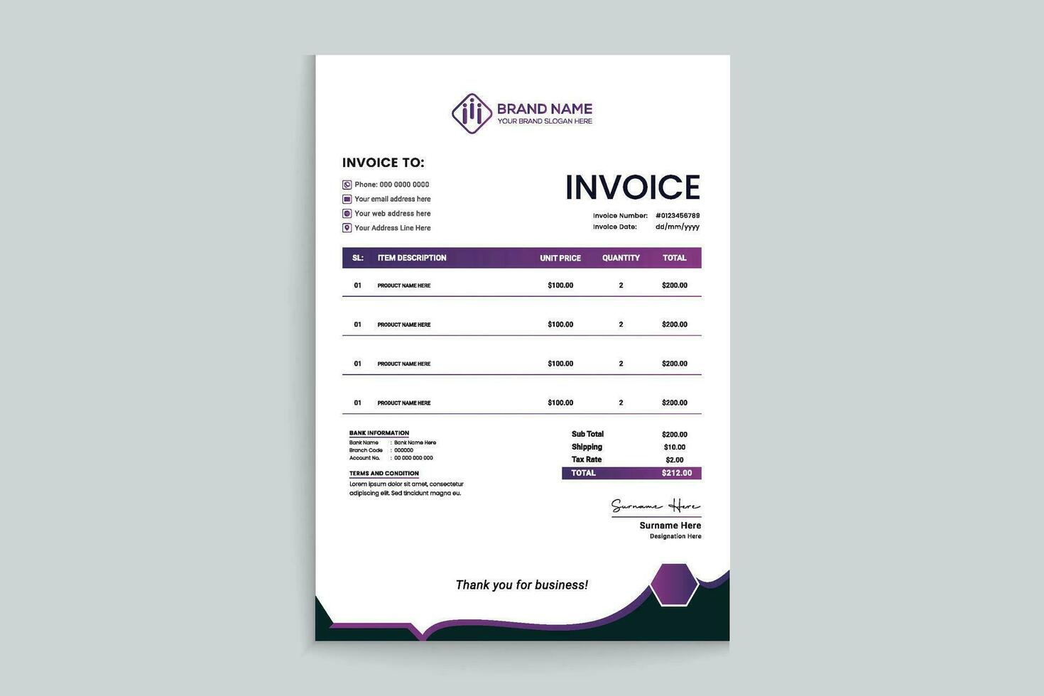 Clean minimal invoice design template vector
