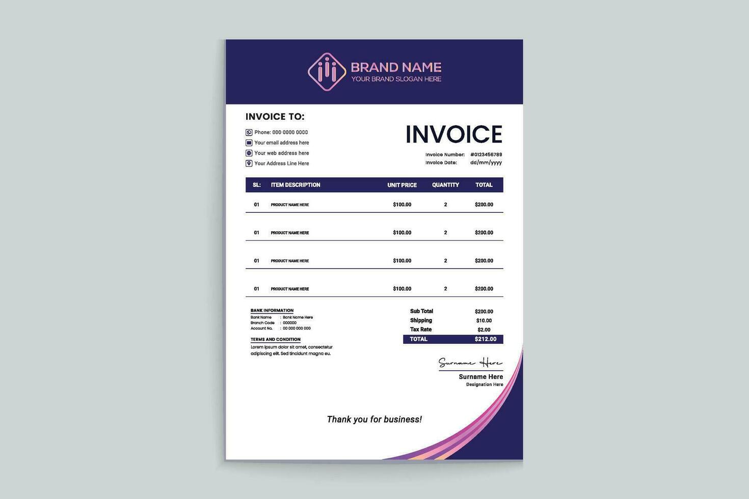 Professional invoice mockup vector
